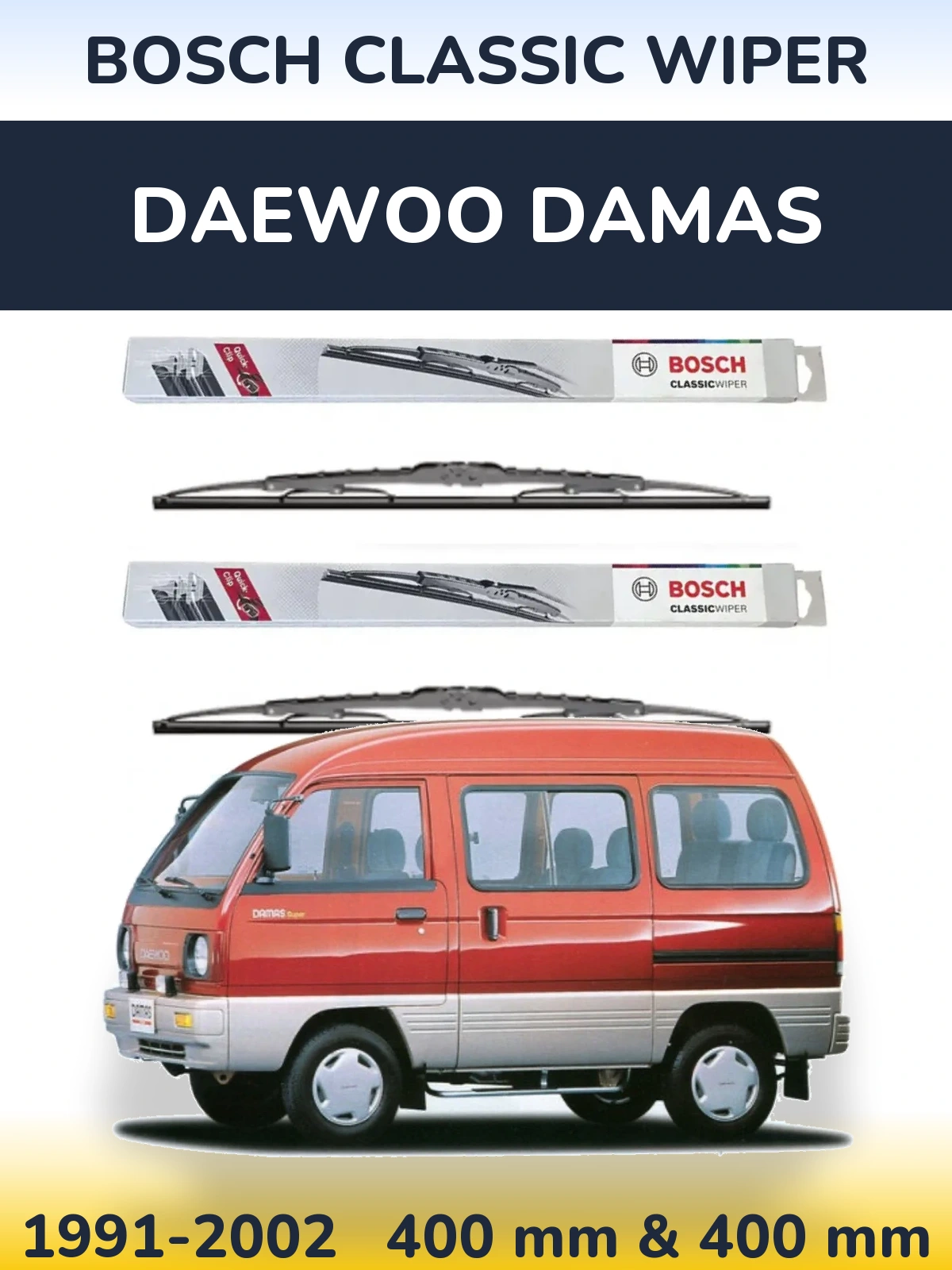 Комплект передніх щіток BOSCH Classic Wiper 400 & 400 мм для Daewoo Damas 1991-2002