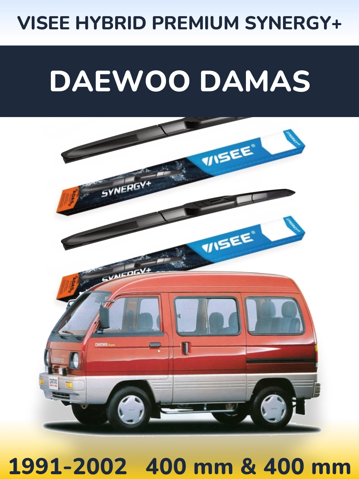 Комплект передніх щіток VISEE HYBRID PREMIUM SYNERGY+ 400 & 400 мм для Daewoo Damas 1991-2002
