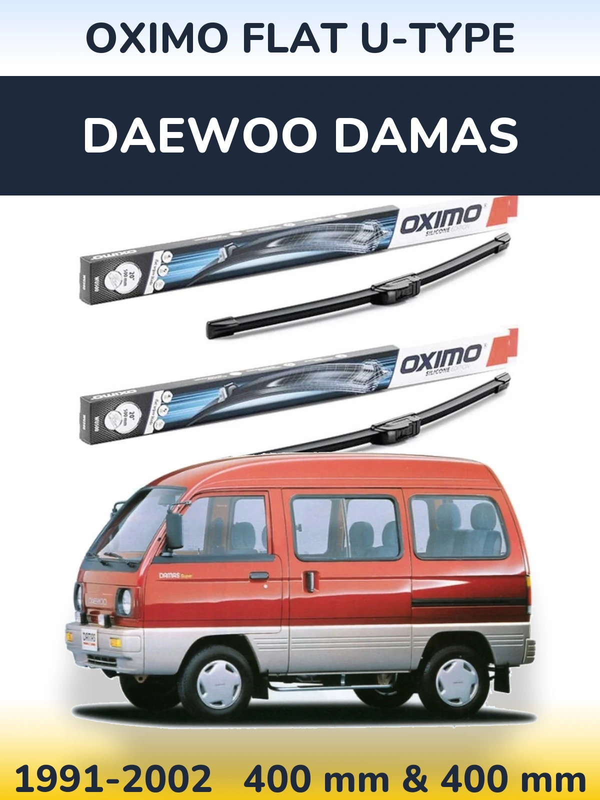Комплект передних дворников Oximo Flat U-type 400 & 400 мм для Daewoo Damas 1991-2002