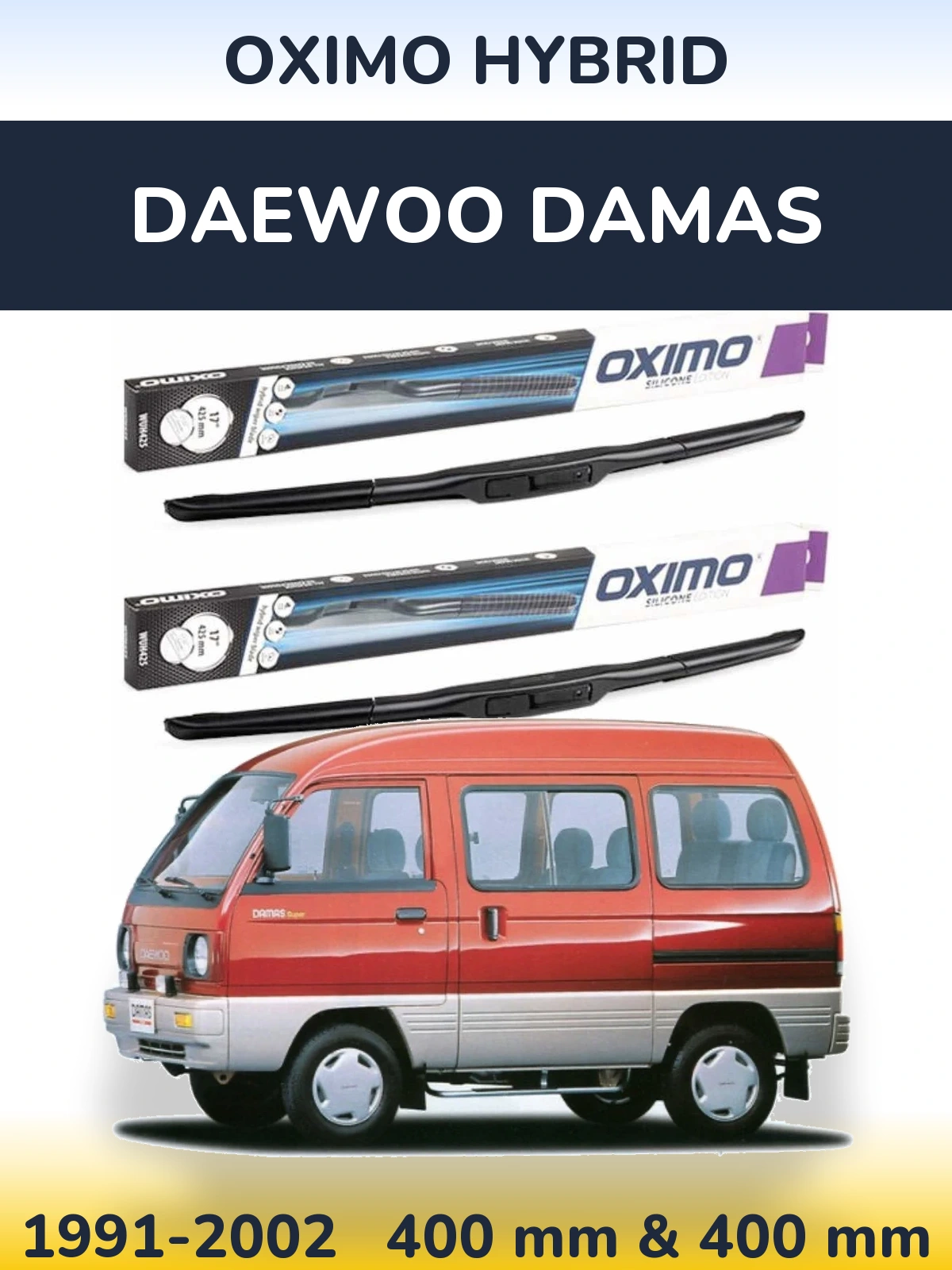 Комплект передних дворников Oximo Hybrid 400 & 400 мм для Daewoo Damas 1991-2002