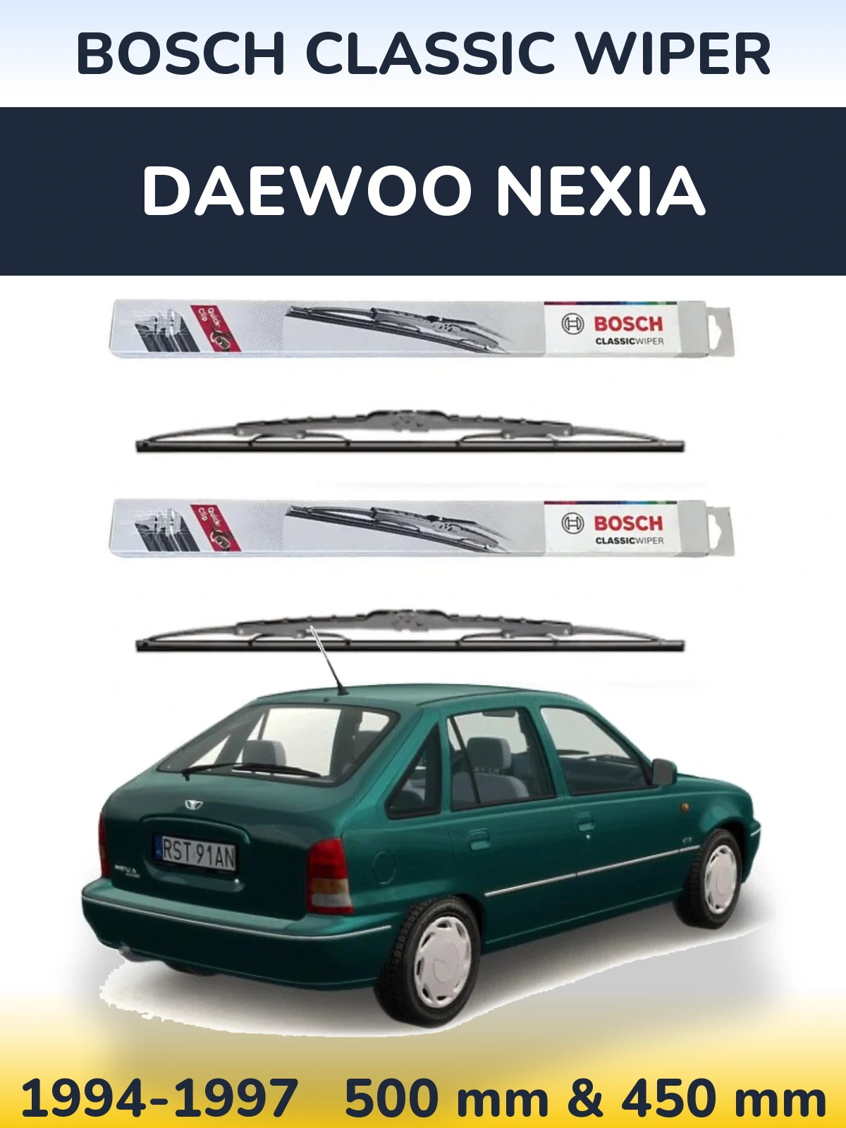 Комплект передних дворников BOSCH Classic Wiper 500 & 450 мм для Daewoo Nexia 1994-1997