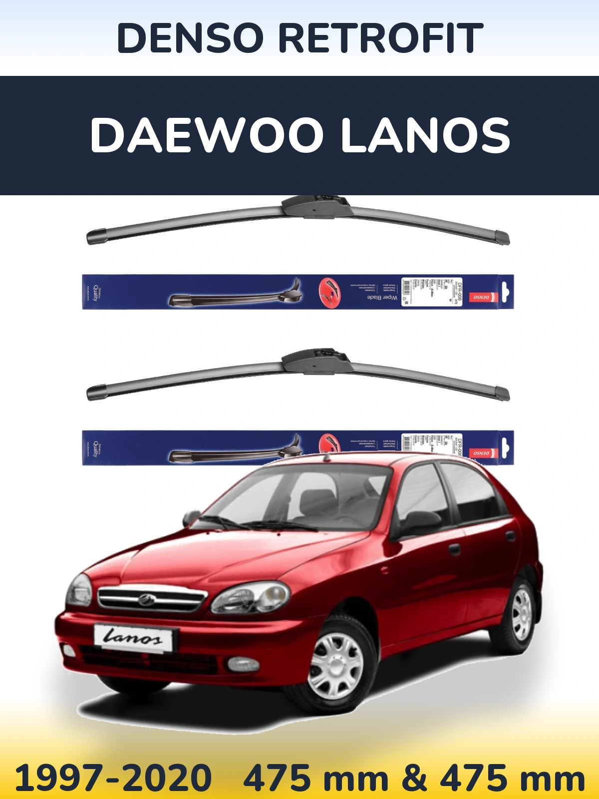 Front wiper blade set Denso Retrofit 475 & 475 mm for Daewoo Lanos 1997-2020