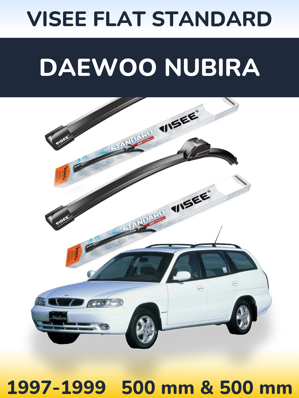 Комплект передних дворников VISEE FLAT STANDARD 500 & 500 мм для Daewoo Nubira 1997-1999