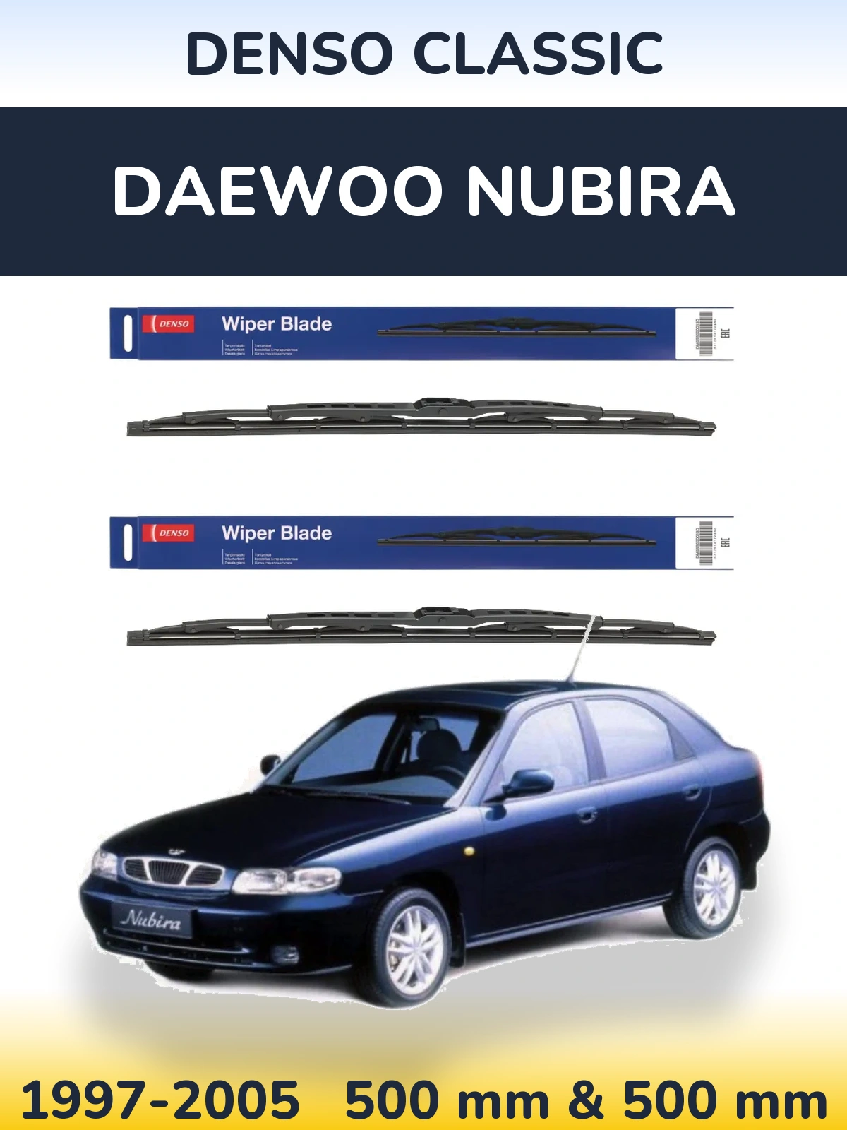 Komplet przednich wycieraczek Denso Classic 500 & 500 mm do Daewoo Nubira 1997-2005