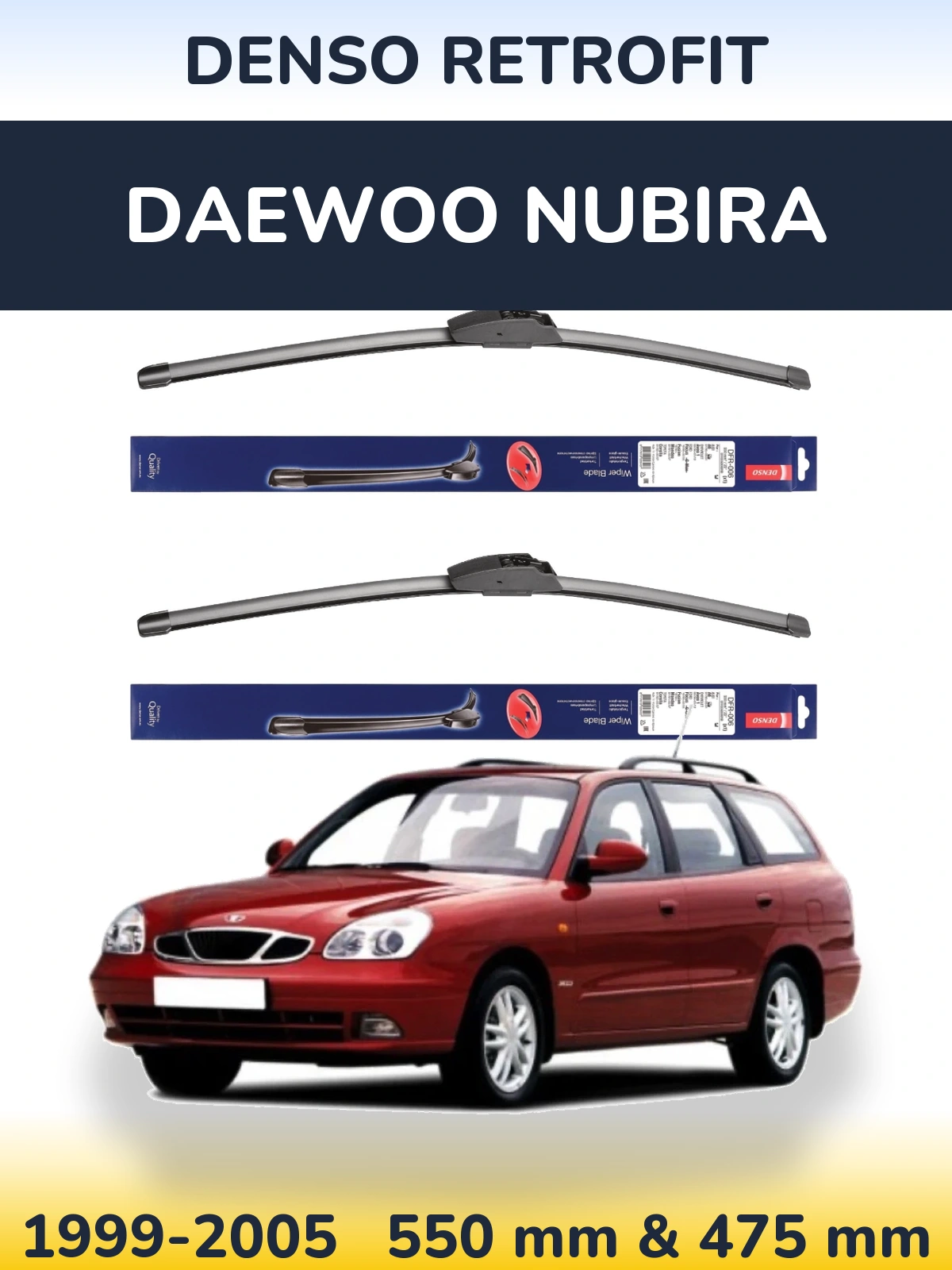 Front wiper blade set Denso Retrofit 550 & 475 mm for Daewoo Nubira 1999-2005