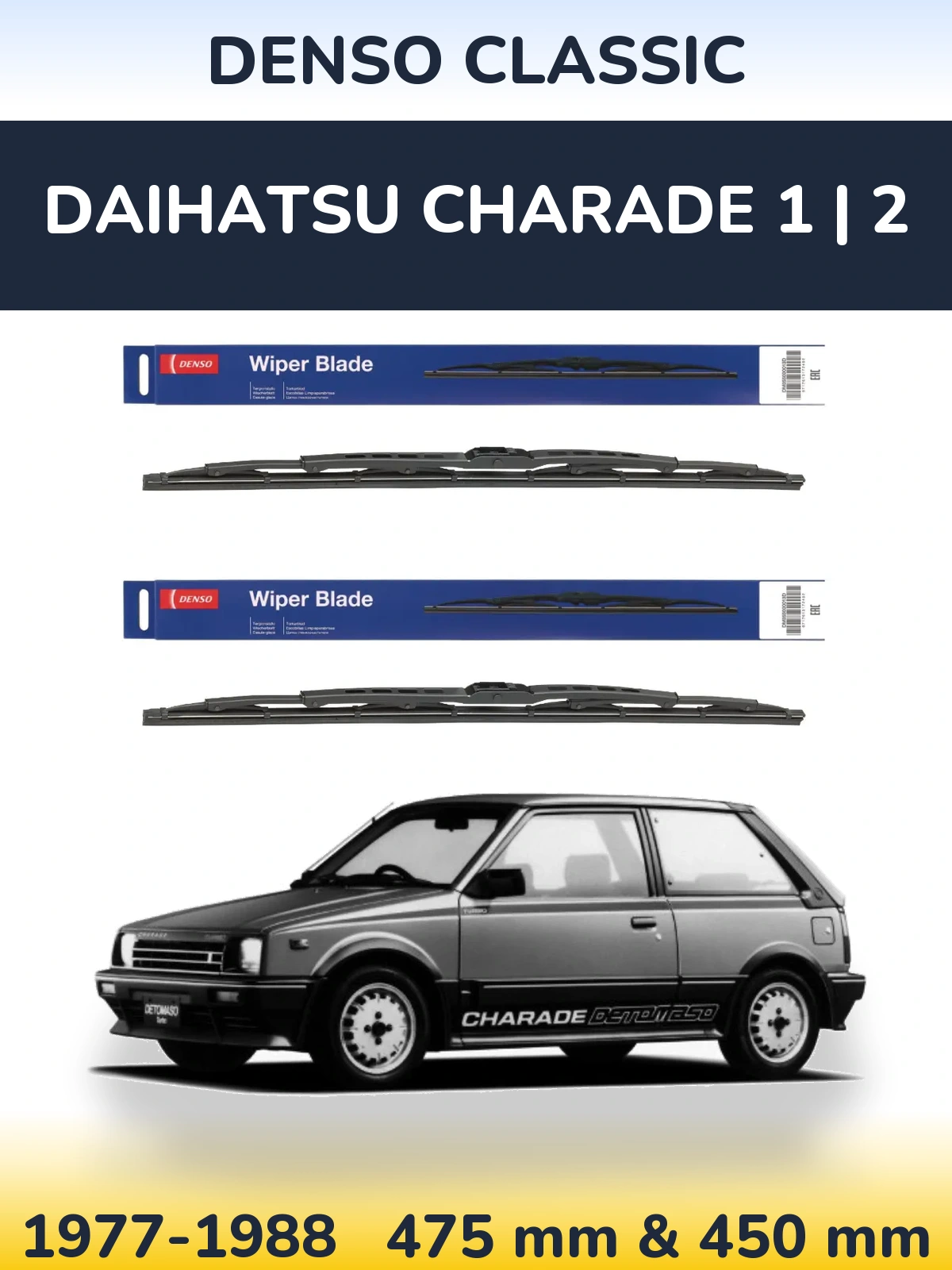 Front wiper blade set Denso Classic 475 & 450 mm for Daihatsu Charade 1 | 2 1977-1988