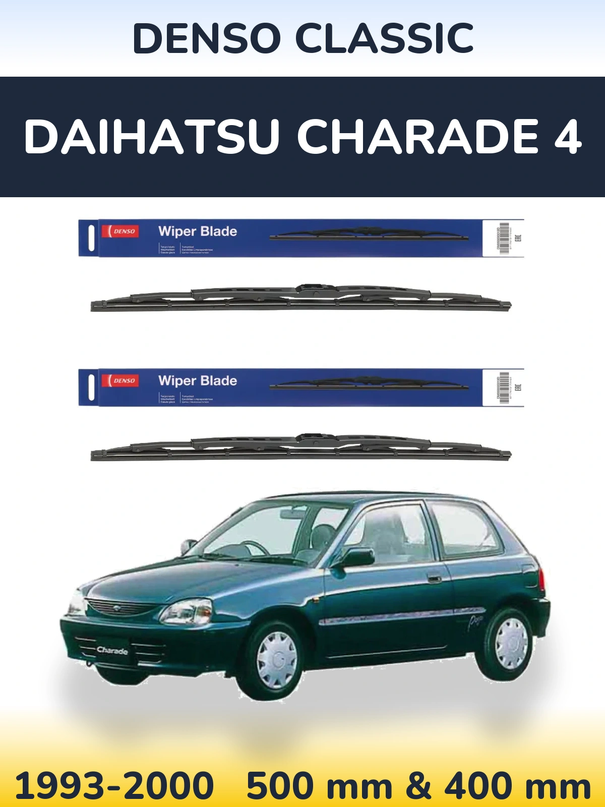 Front wiper blade set Denso Classic 500 & 400 mm for Daihatsu Charade 4 1993-2000