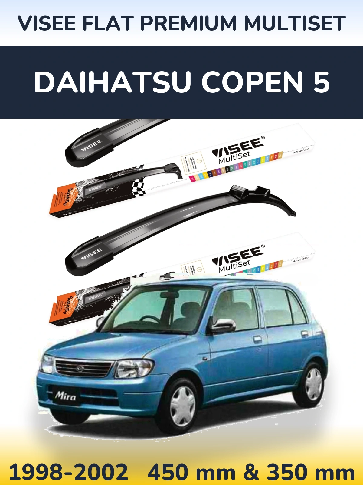 Комплект передних дворников VISEE FLAT PREMIUM MultiSet 450 & 350 мм для Daihatsu Copen 5 1998-2002
