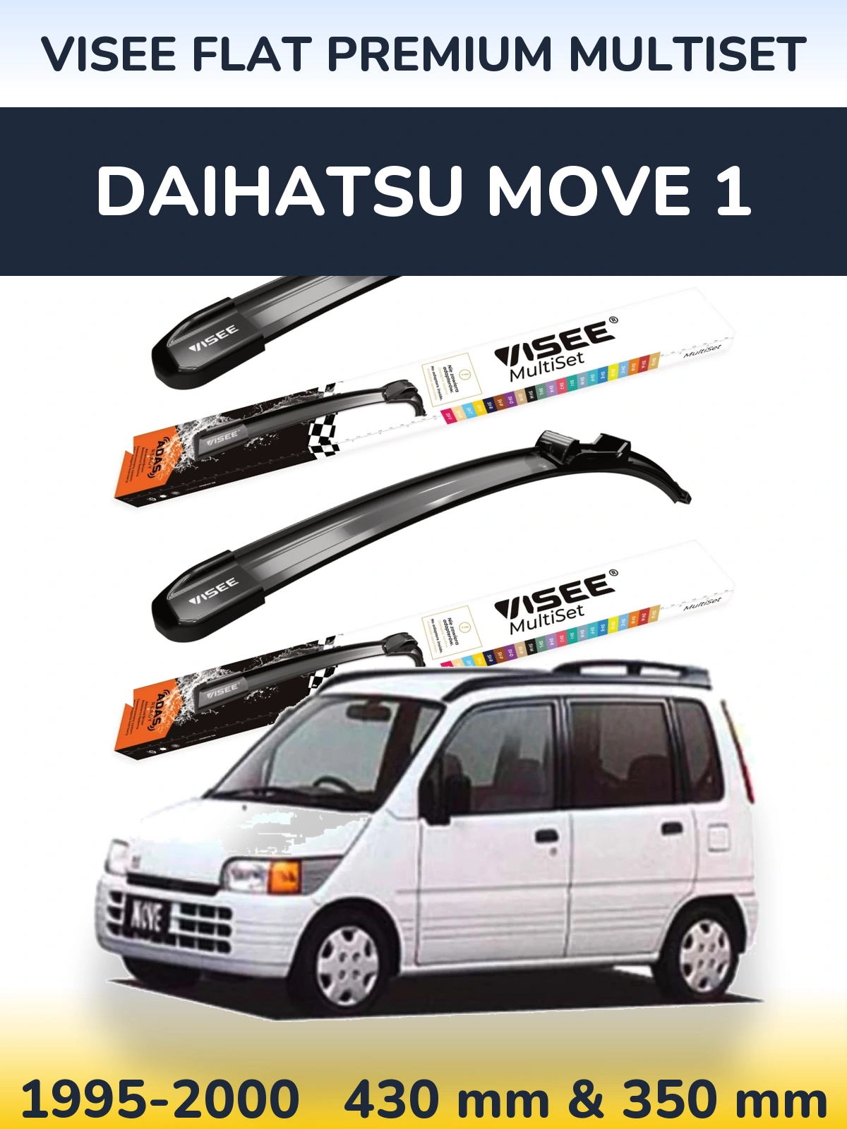 Комплект передних дворников VISEE FLAT PREMIUM MultiSet 430 & 350 мм для Daihatsu Move 1 1995-2000