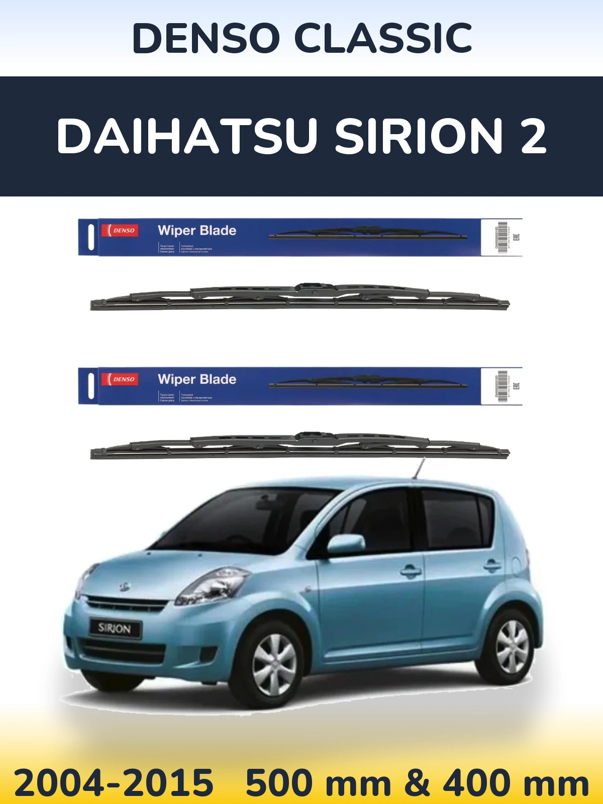 Front wiper blade set Denso Classic 500 & 400 mm for Daihatsu SIrion 2 2004-2015