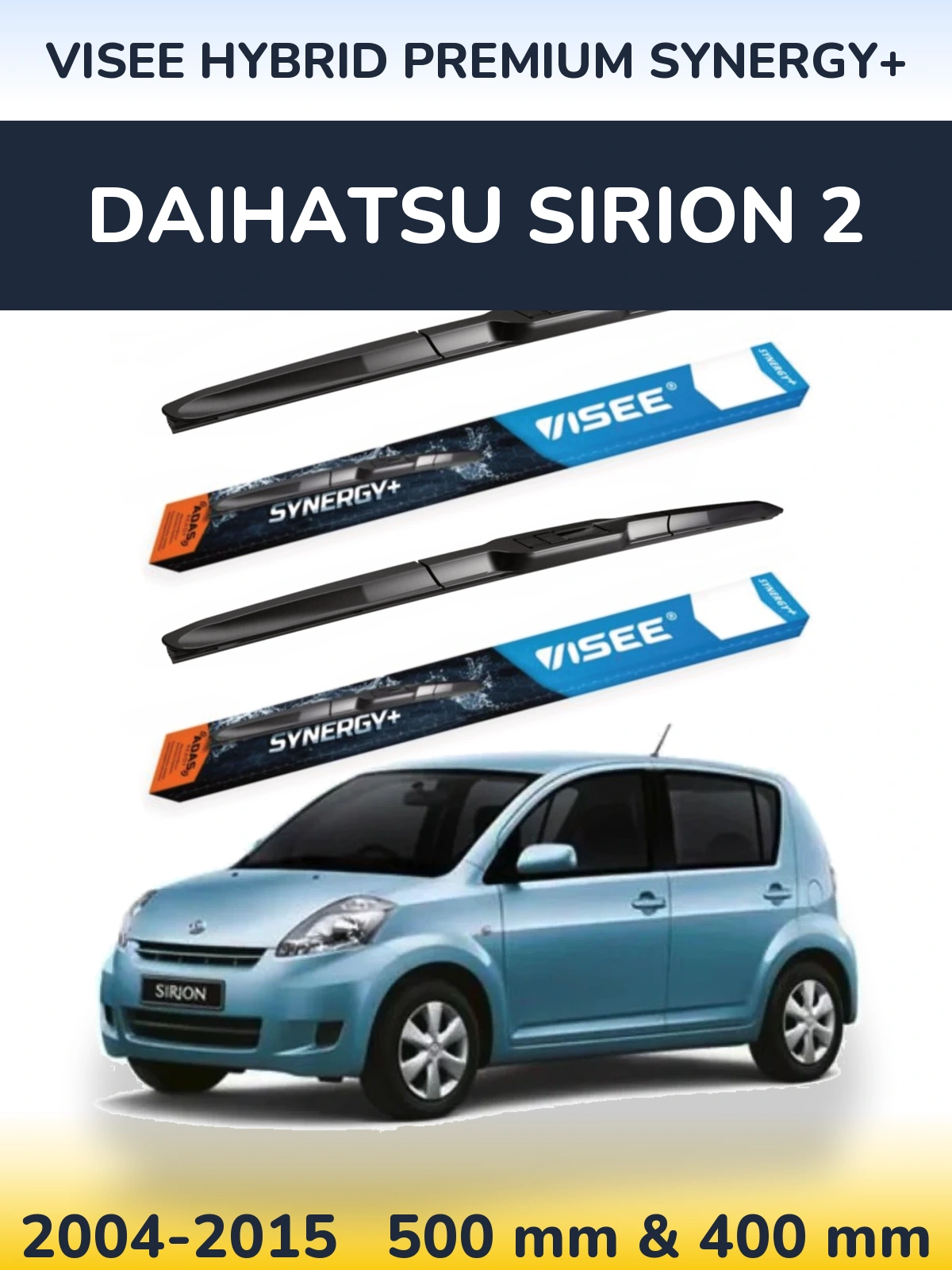 Комплект передних дворников VISEE HYBRID PREMIUM SYNERGY+ 500 & 400 мм для Daihatsu SIrion 2 2004-2015
