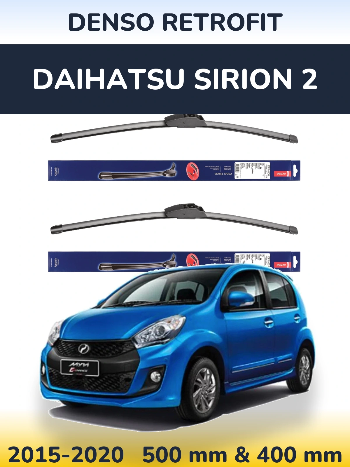 Komplet przednich wycieraczek Denso Retrofit 500 & 400 mm do Daihatsu SIrion 2 2015-2020