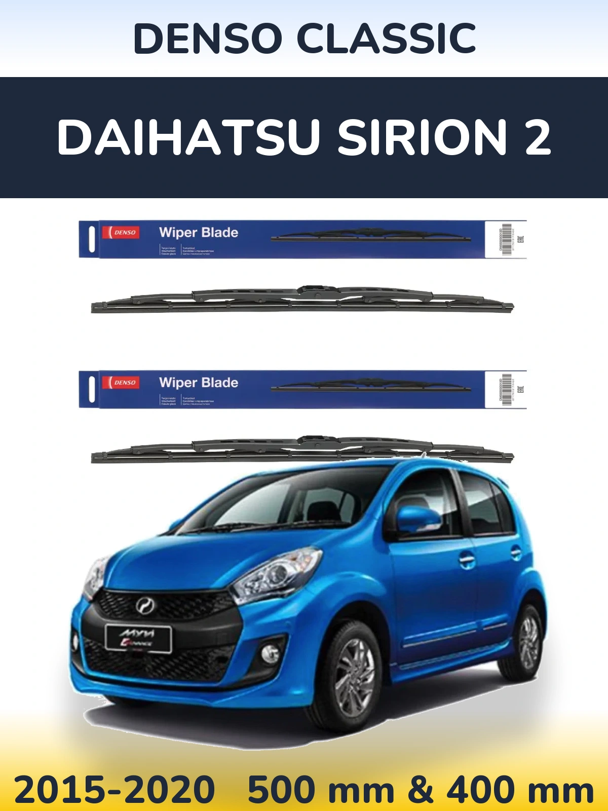 Front wiper blade set Denso Classic 500 & 400 mm for Daihatsu SIrion 2 2015-2020