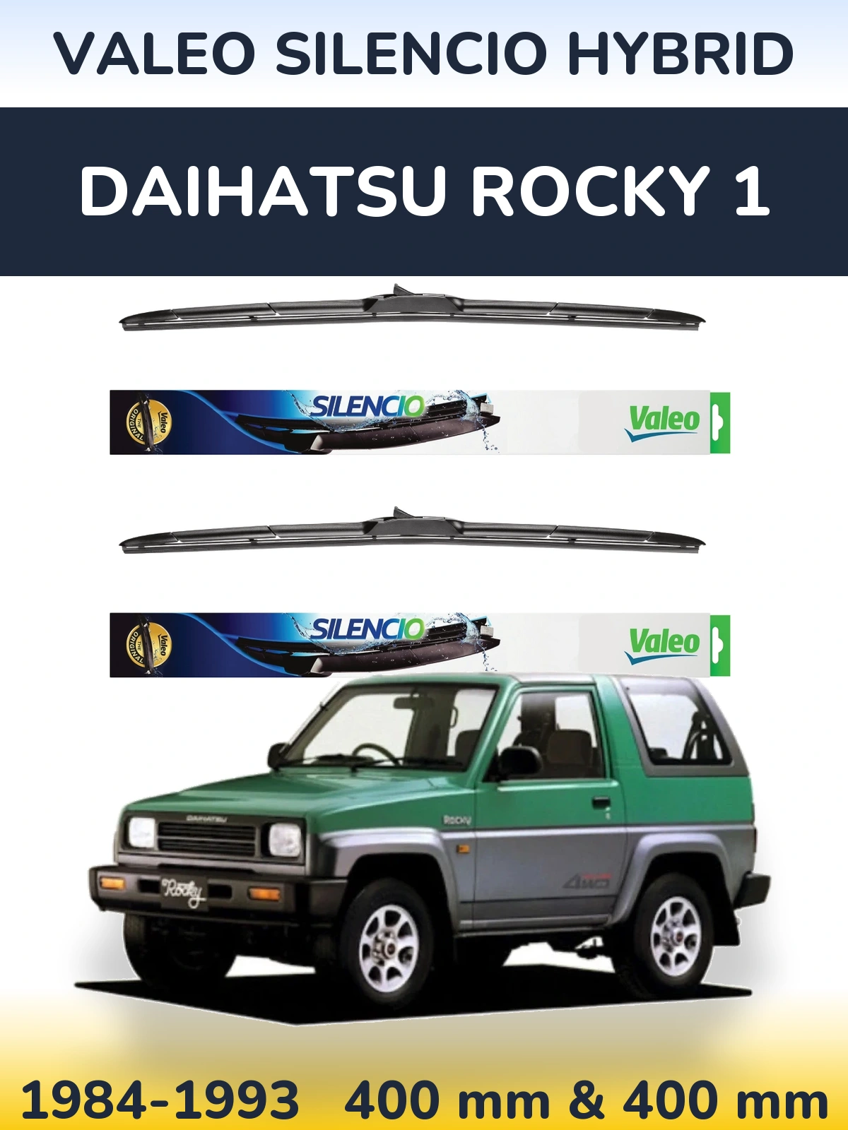 Front wiper blade set Valeo Silencio Hybrid 400 & 400 mm for Daihatsu Rocky 1 1984-1993