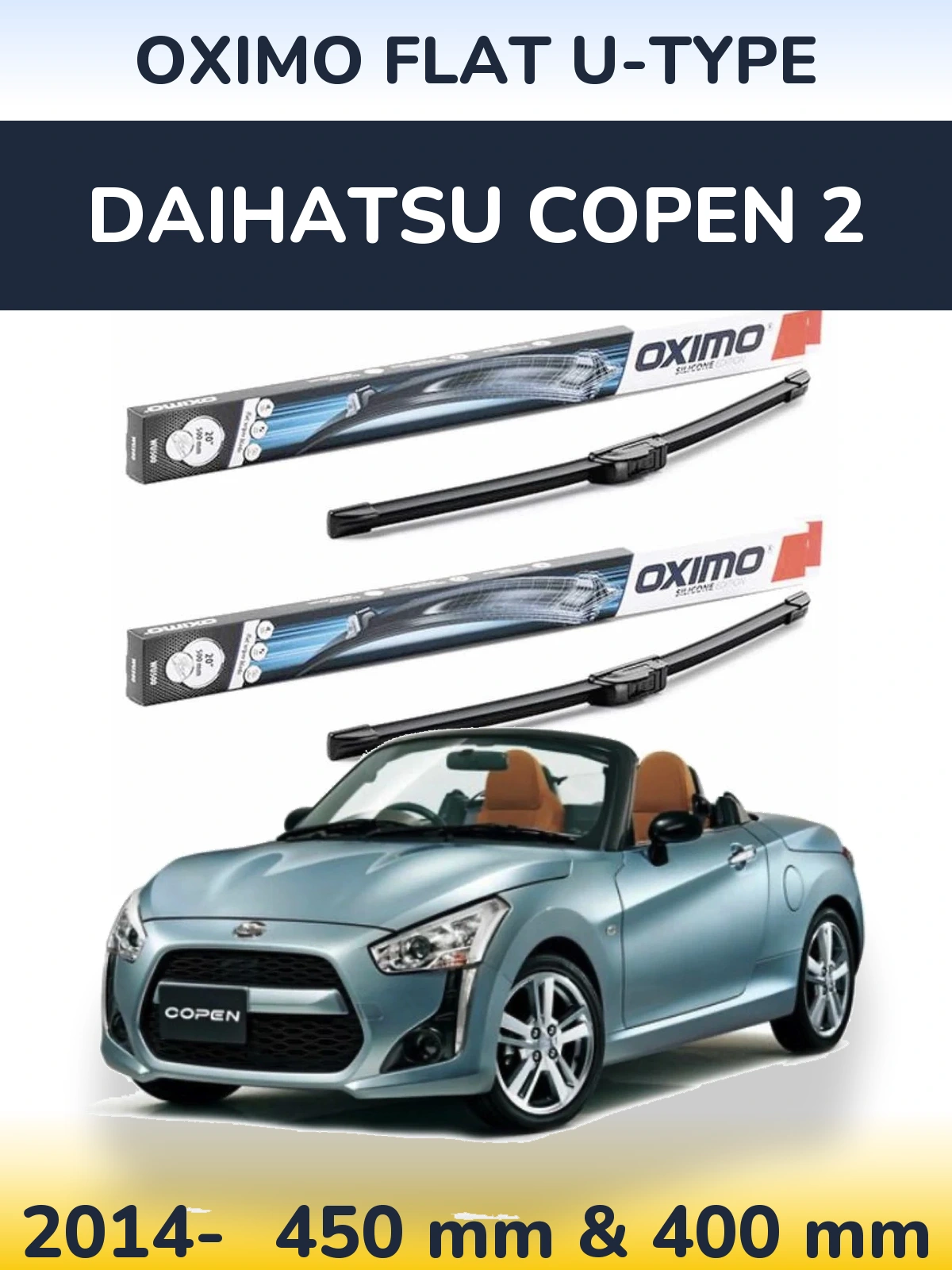 Komplet przednich wycieraczek Oximo Flat U-type 450 & 400 mm do Daihatsu Copen 2 2014-2026
