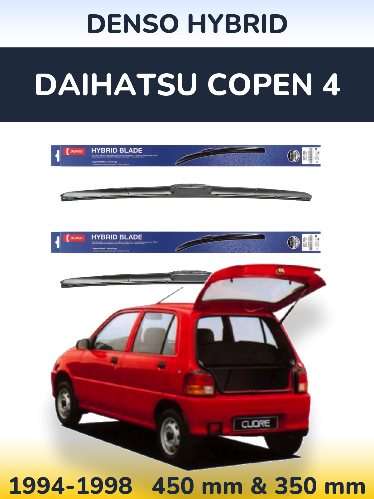 Komplet przednich wycieraczek Denso Hybrid 450 & 350 mm do Daihatsu Copen 4 1994-1998