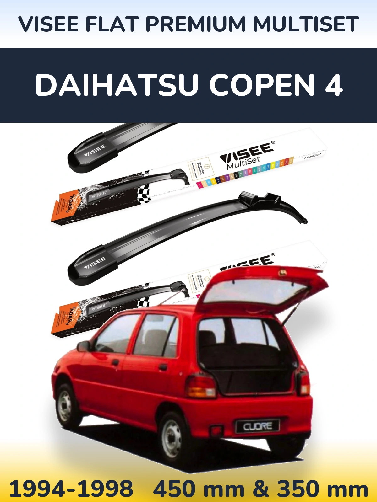 Front wiper blade set VISEE FLAT PREMIUM MultiSet 450 & 350 mm for Daihatsu Copen 4 1994-1998