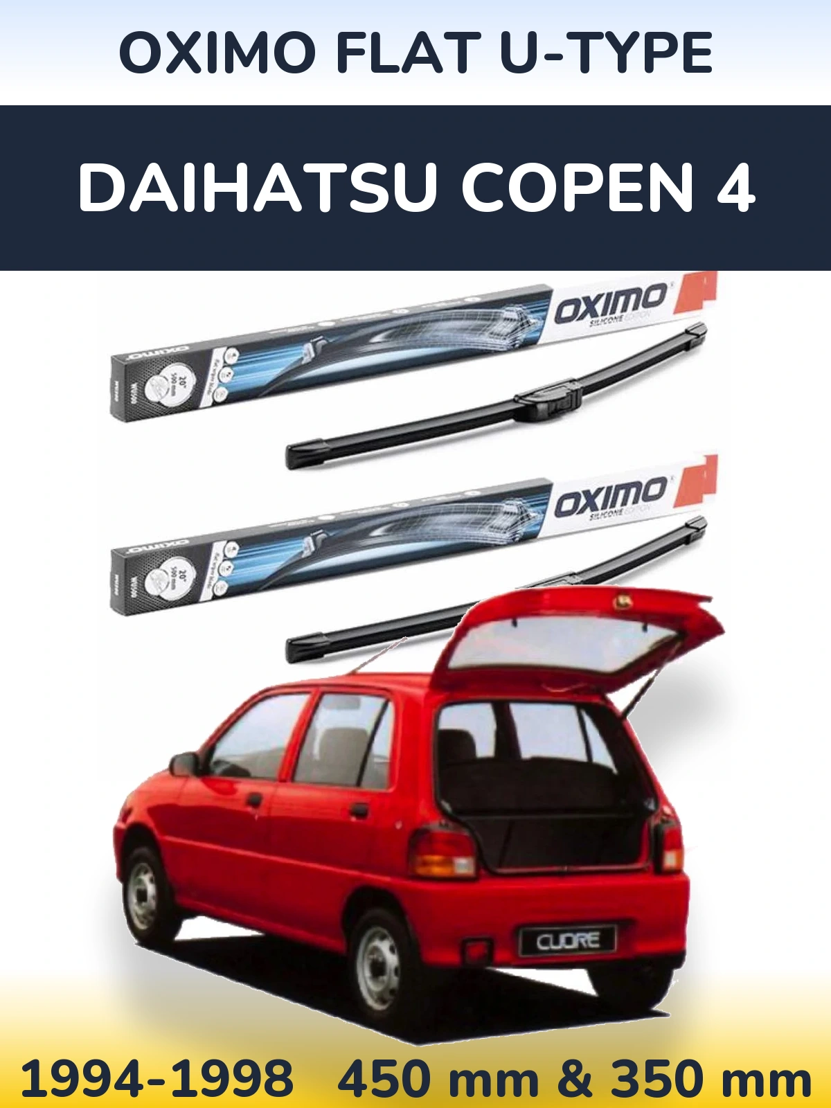 Komplet przednich wycieraczek Oximo Flat U-type 450 & 350 mm do Daihatsu Copen 4 1994-1998