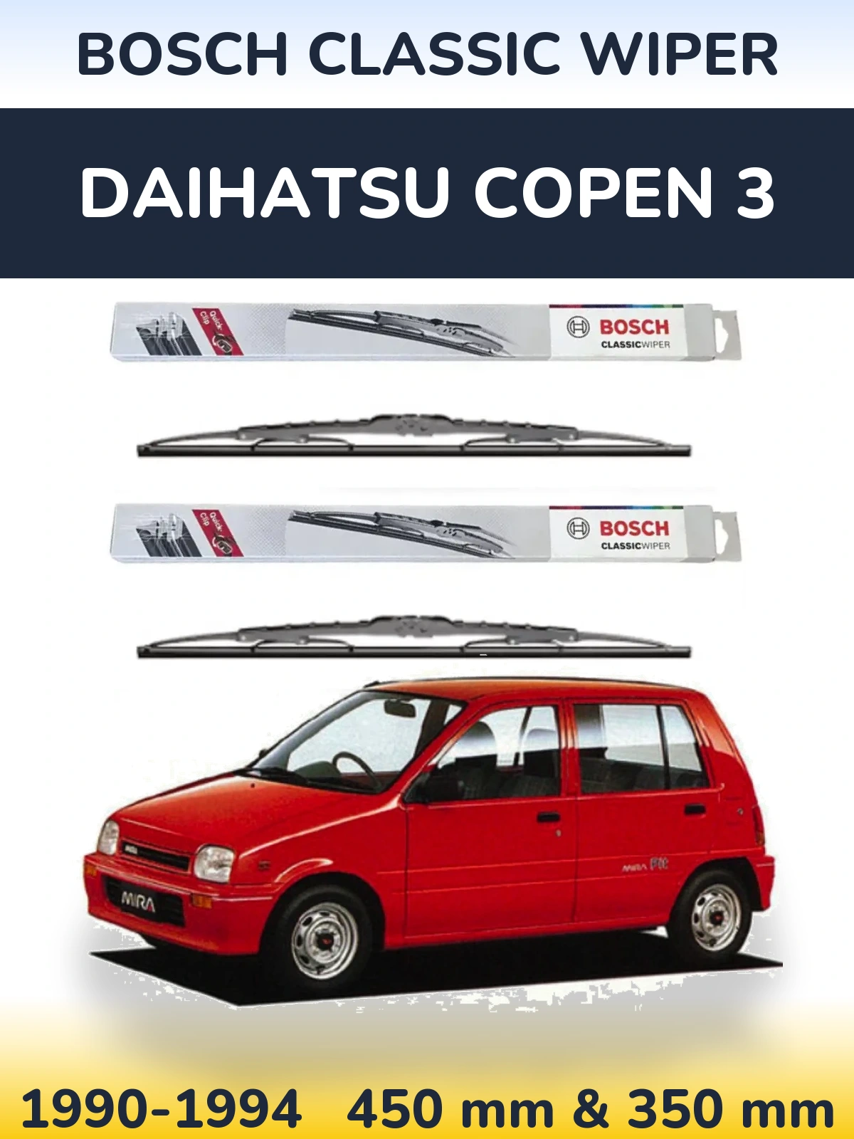 Комплект передних дворников BOSCH Classic Wiper 450 & 340 мм для Daihatsu Copen 3 1990-1994