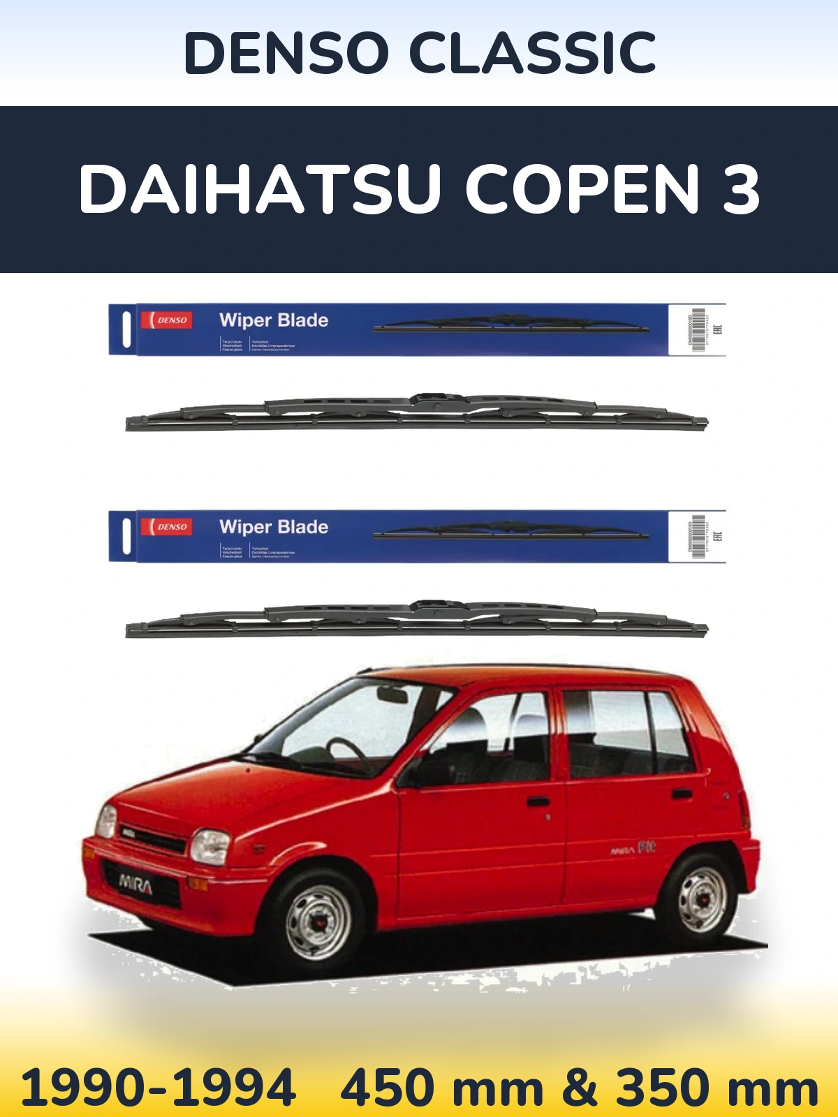 Front wiper blade set Denso Classic 450 & 350 mm for Daihatsu Copen 3 1990-1994