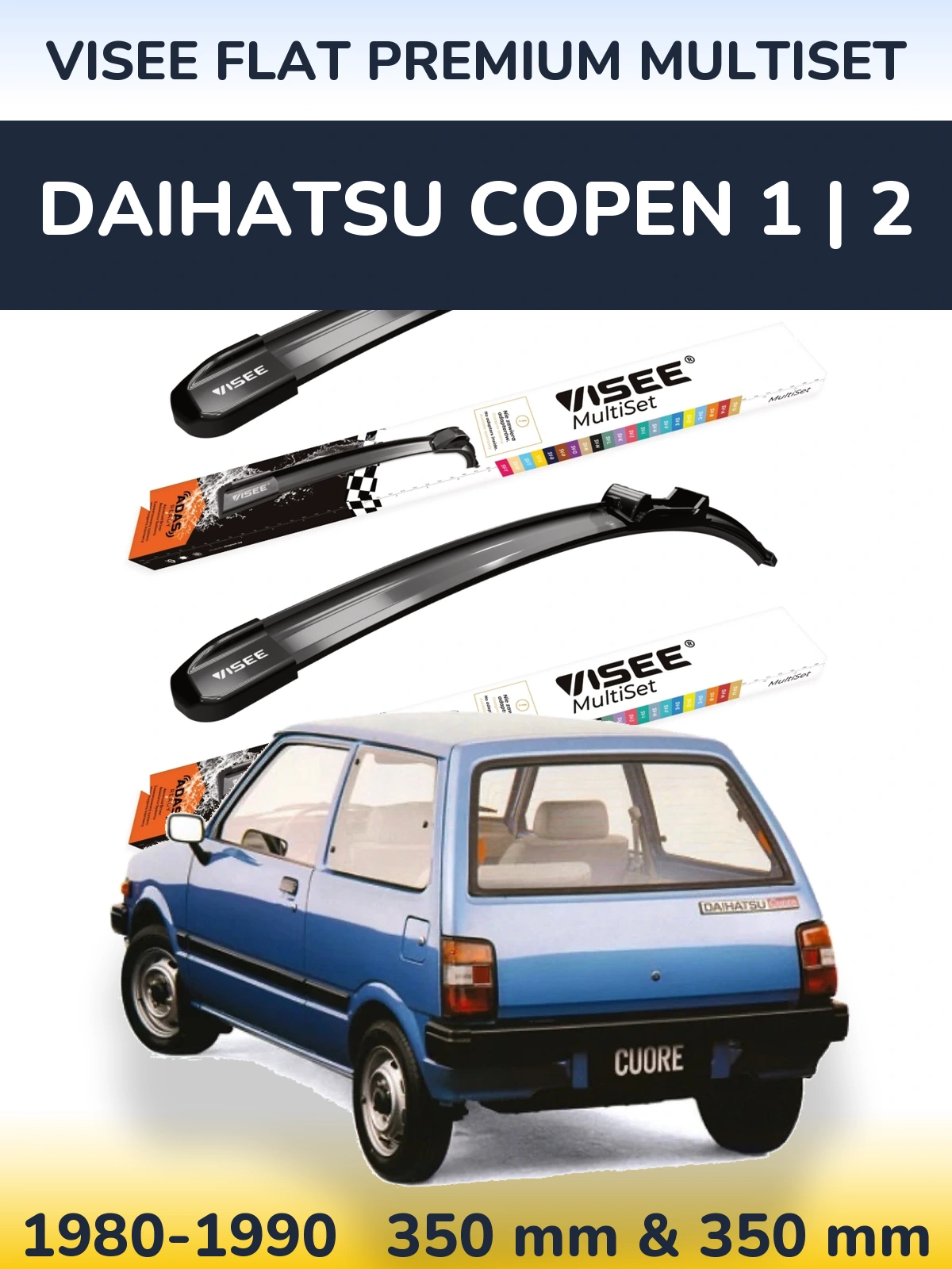 Front wiper blade set VISEE FLAT PREMIUM MultiSet 350 & 350 mm for Daihatsu Copen 1 | 2 1980-1990
