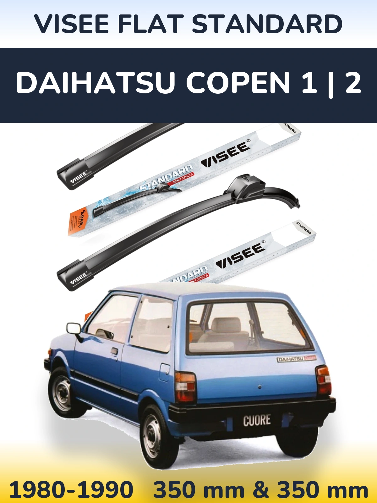 Front wiper blade set VISEE FLAT STANDARD 350 & 350 mm for Daihatsu Copen 1 | 2 1980-1990