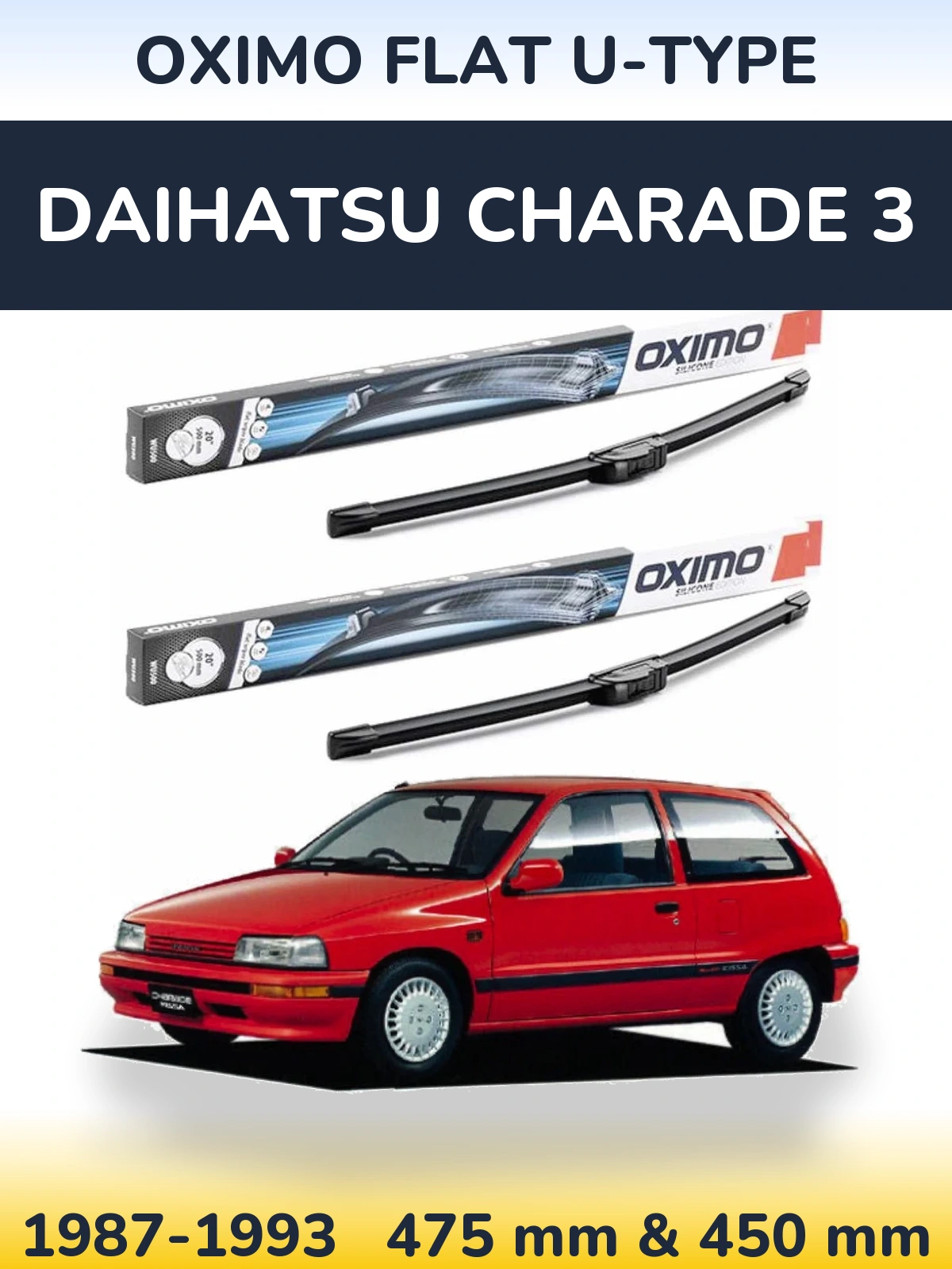 Комплект передних дворников Oximo Flat U-type 475 & 450 мм для Daihatsu Charade 3 1987-1993