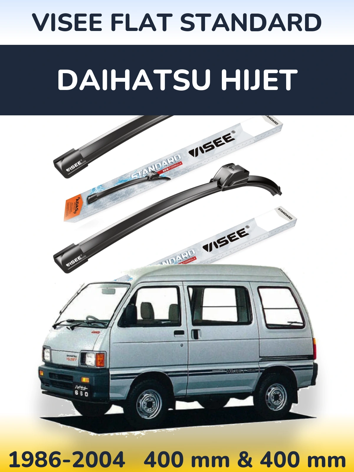 Front wiper blade set VISEE FLAT STANDARD 400 & 400 mm for Daihatsu HiJet 1986-2004