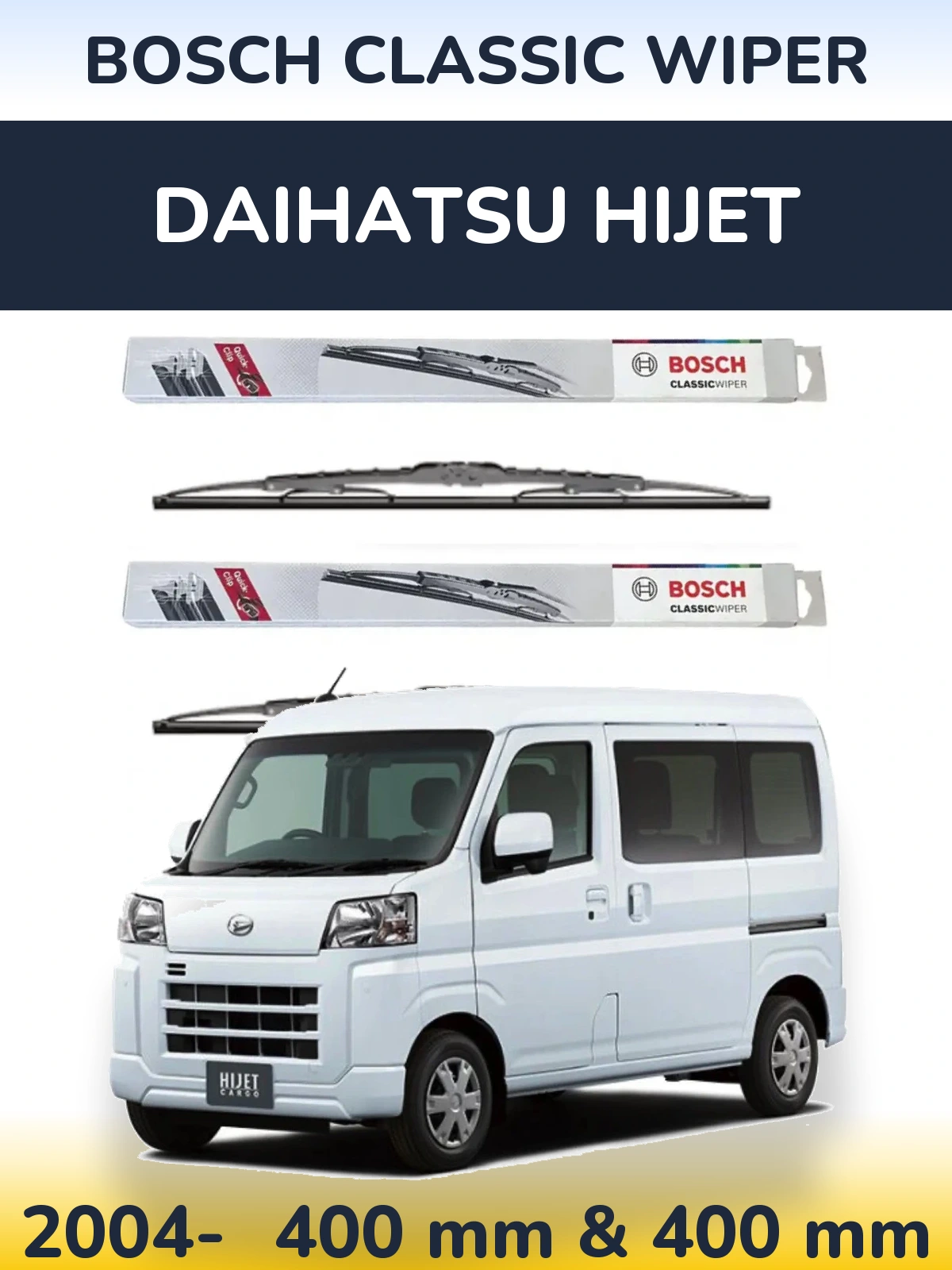 Front wiper blade set BOSCH Classic Wiper 400 & 400 mm for Daihatsu HiJet 2004-2026