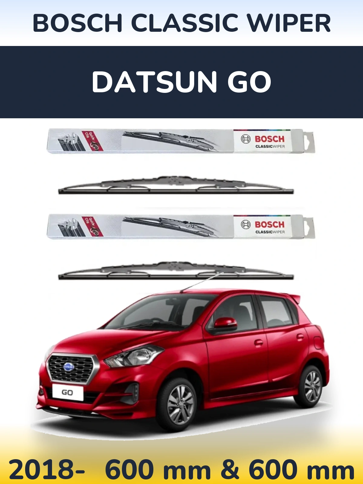Komplet przednich wycieraczek BOSCH Classic Wiper 600 & 600 mm do Datsun Go 2018-2026