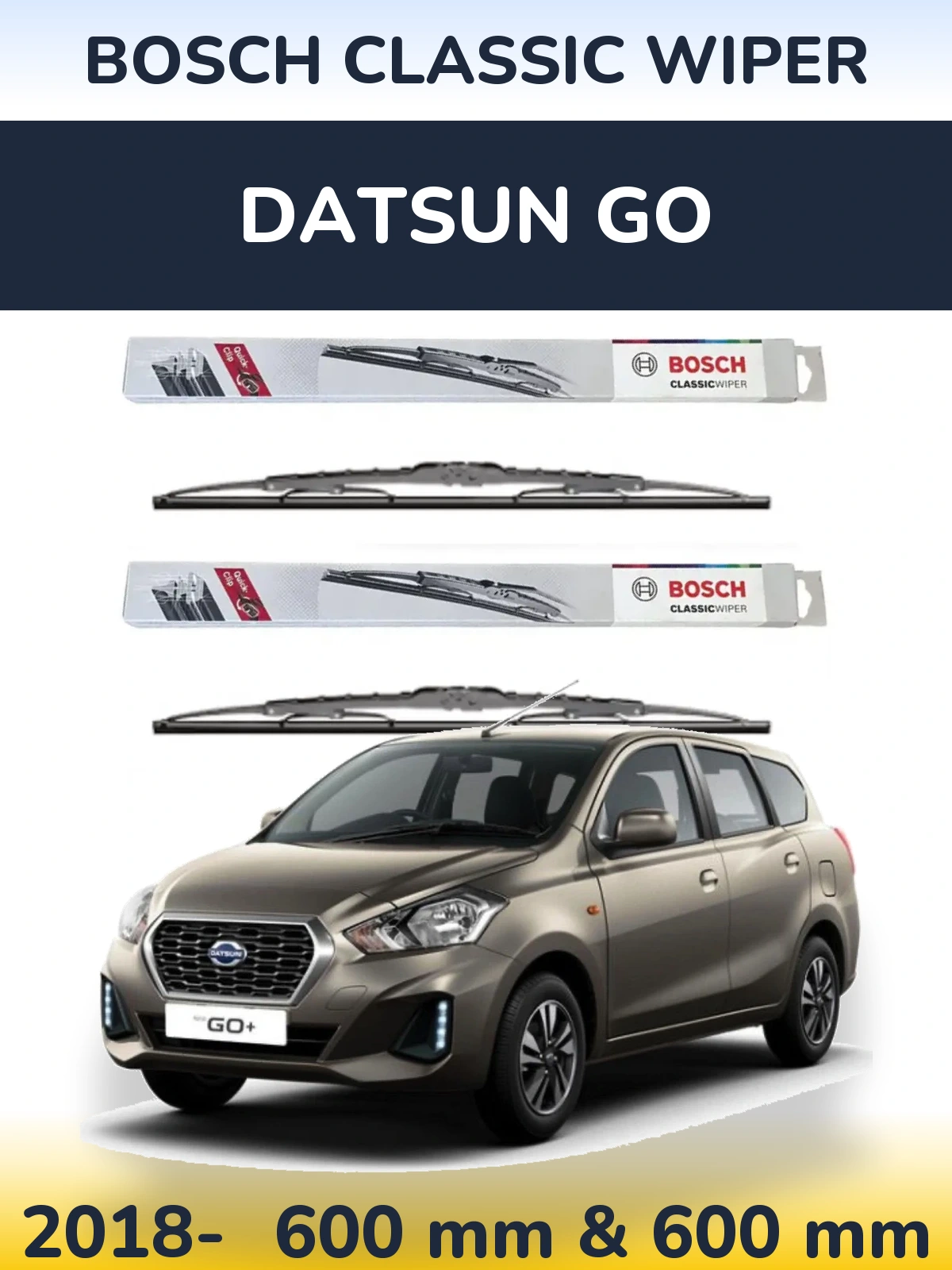 Комплект передних дворников BOSCH Classic Wiper 600 & 600 мм для Datsun Go 2018-2026