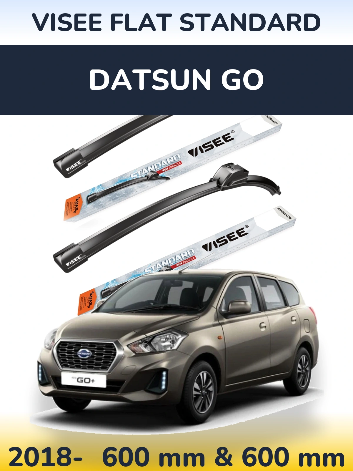 Комплект передних дворников VISEE FLAT STANDARD 600 & 600 мм для Datsun Go 2018-2026