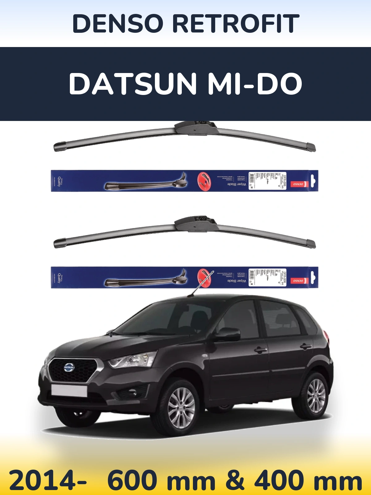 Комплект передніх щіток Denso Retrofit 600 & 400 мм для Datsun mi-DO 2014-2026
