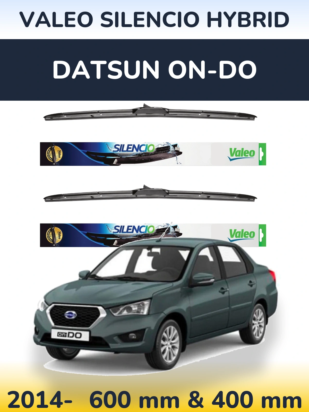 Front wiper blade set Valeo Silencio Hybrid 600 & 400 mm for Datsun on-DO 2014-2026