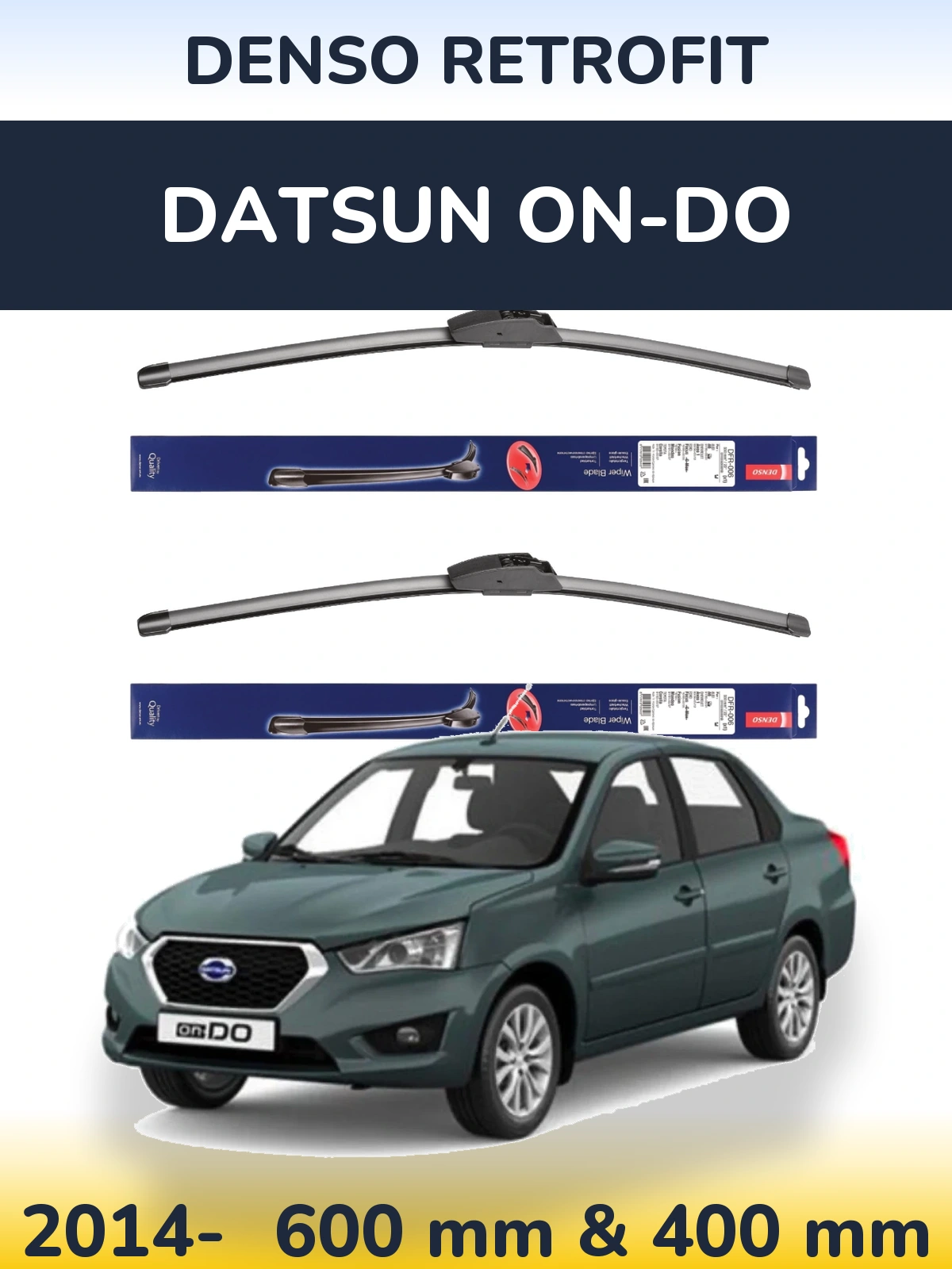Front wiper blade set Denso Retrofit 600 & 400 mm for Datsun on-DO 2014-2026