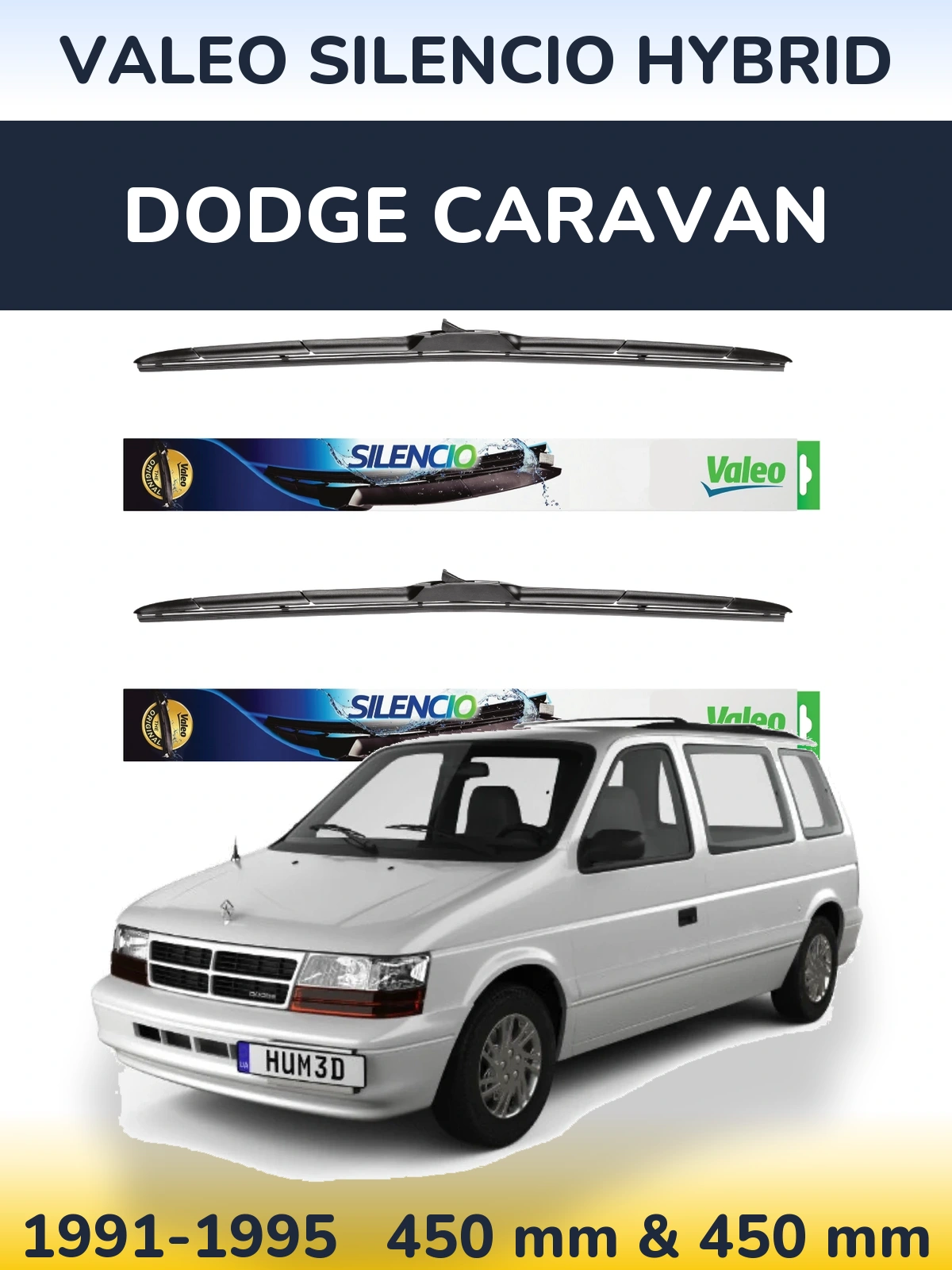 Komplet przednich wycieraczek Valeo Silencio Hybrid 450 & 450 mm do Dodge Caravan 1991-1995