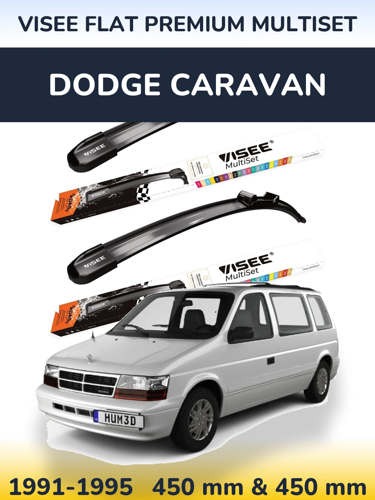 Комплект передніх щіток VISEE FLAT PREMIUM MultiSet 450 & 450 мм для Dodge Caravan 1991-1995