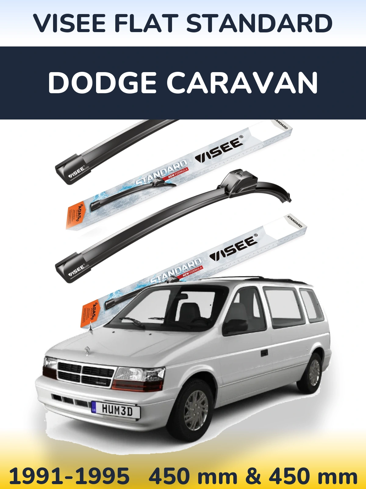 Комплект передних дворников VISEE FLAT STANDARD 450 & 450 мм для Dodge Caravan 1991-1995