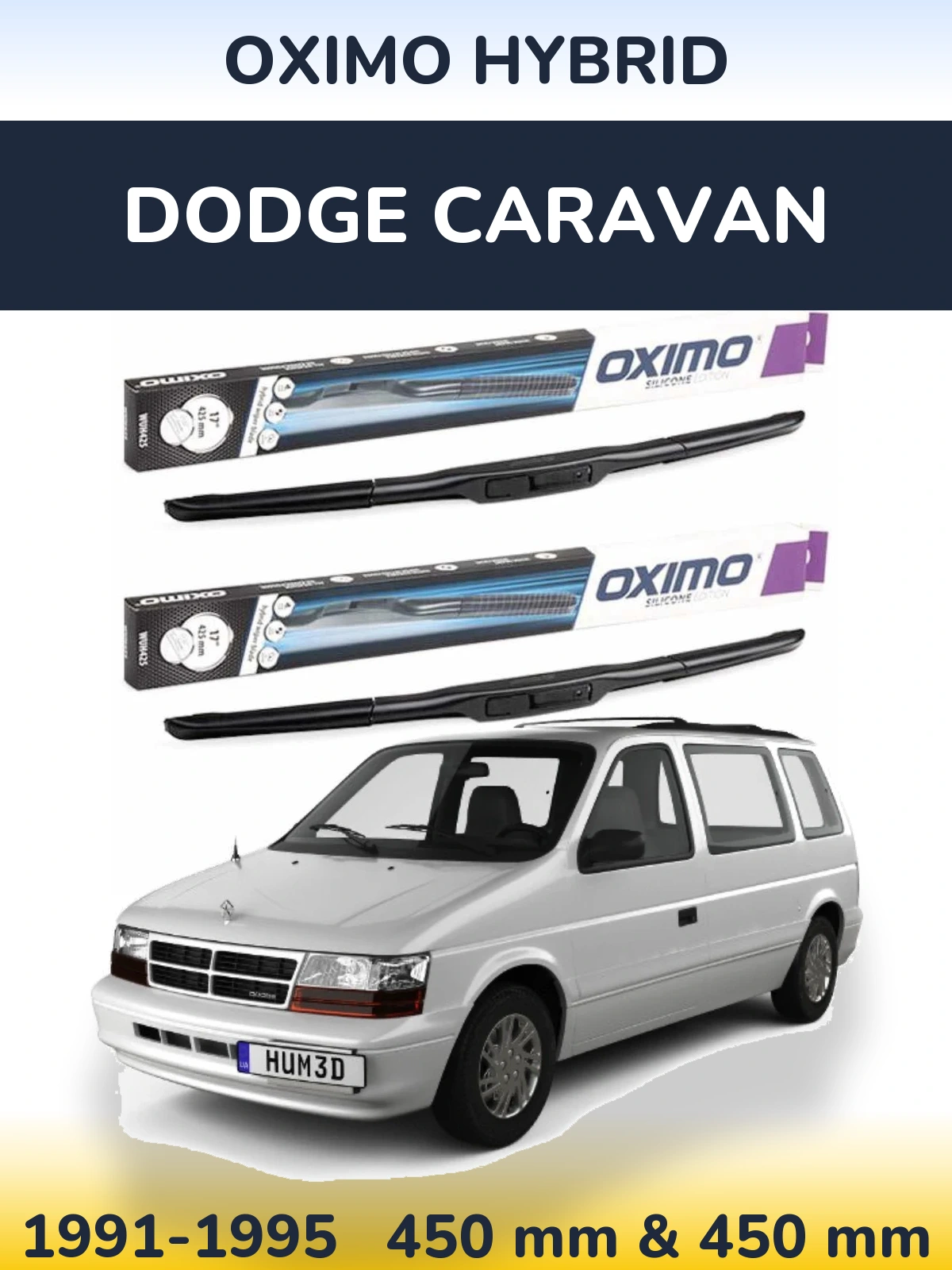 Front wiper blade set Oximo Hybrid 450 & 450 mm for Dodge Caravan 1991-1995