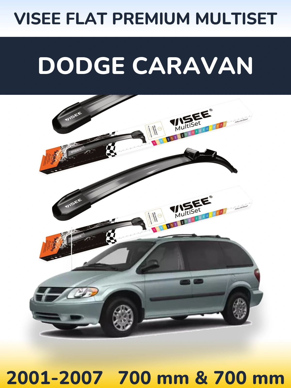 Комплект передніх щіток VISEE FLAT PREMIUM MultiSet 700 & 700 мм для Dodge Caravan 2001-2007