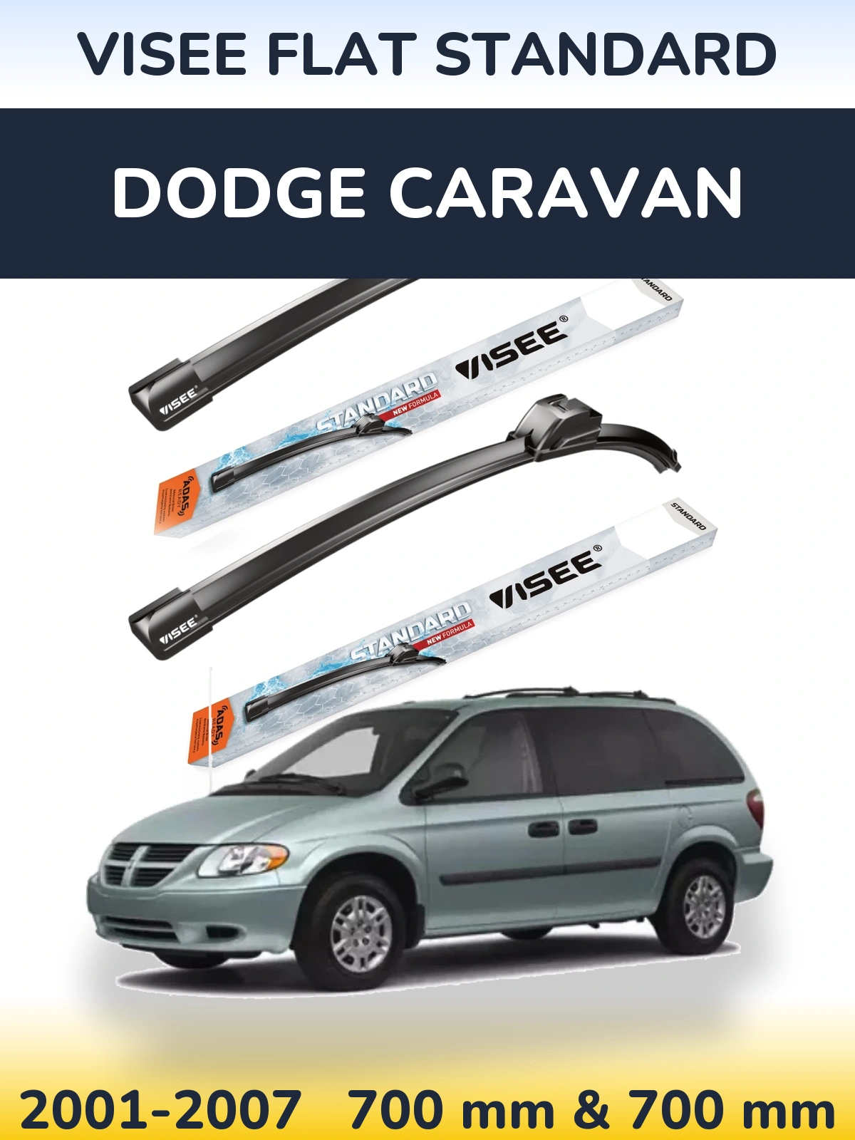 Комплект передніх щіток VISEE FLAT STANDARD 700 & 700 мм для Dodge Caravan 2001-2007