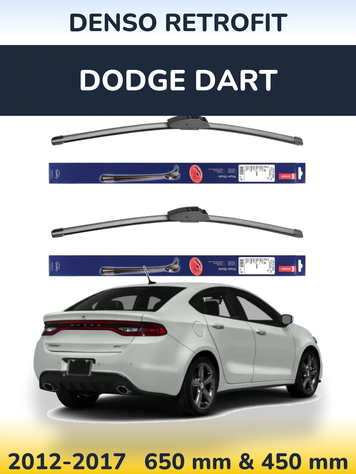 Комплект передніх щіток Denso Retrofit 650 & 450 мм для Dodge Dart 2012-2017