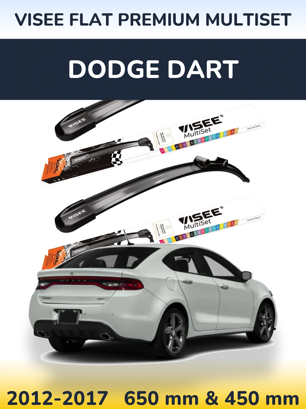 Комплект передніх щіток VISEE FLAT PREMIUM MultiSet 650 & 450 мм для Dodge Dart 2012-2017