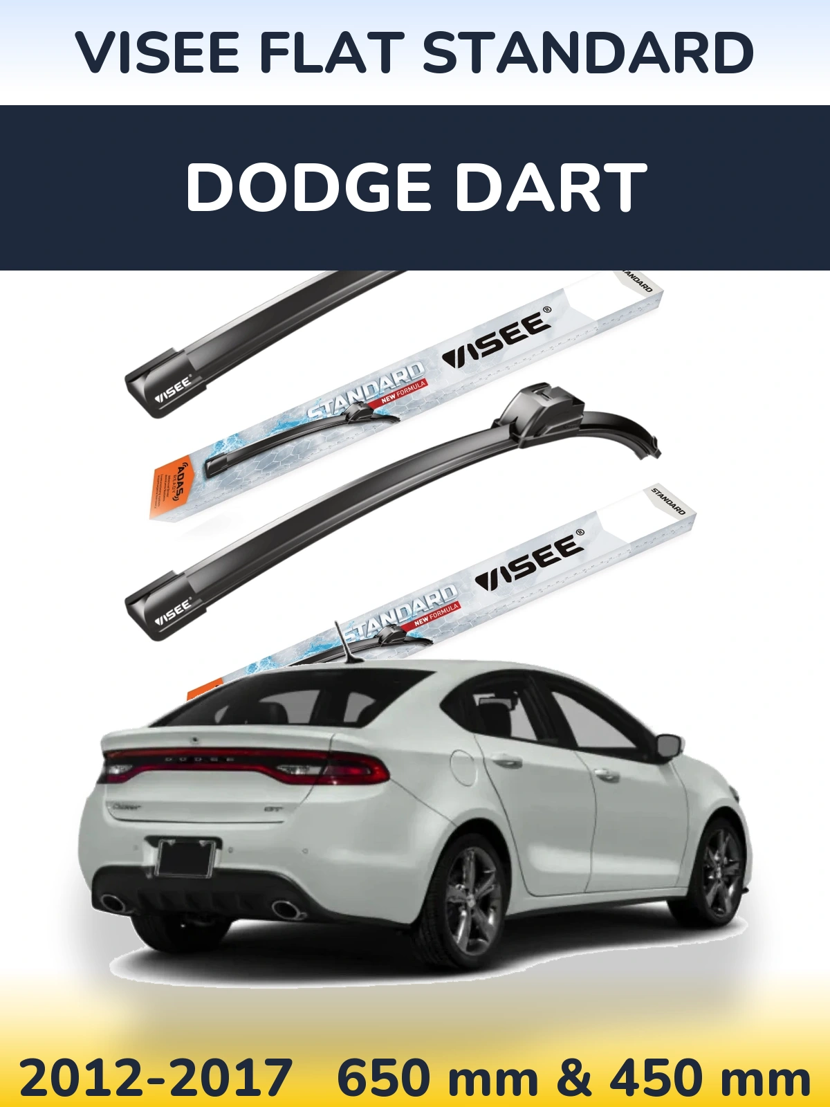 Комплект передніх щіток VISEE FLAT STANDARD 650 & 450 мм для Dodge Dart 2012-2017