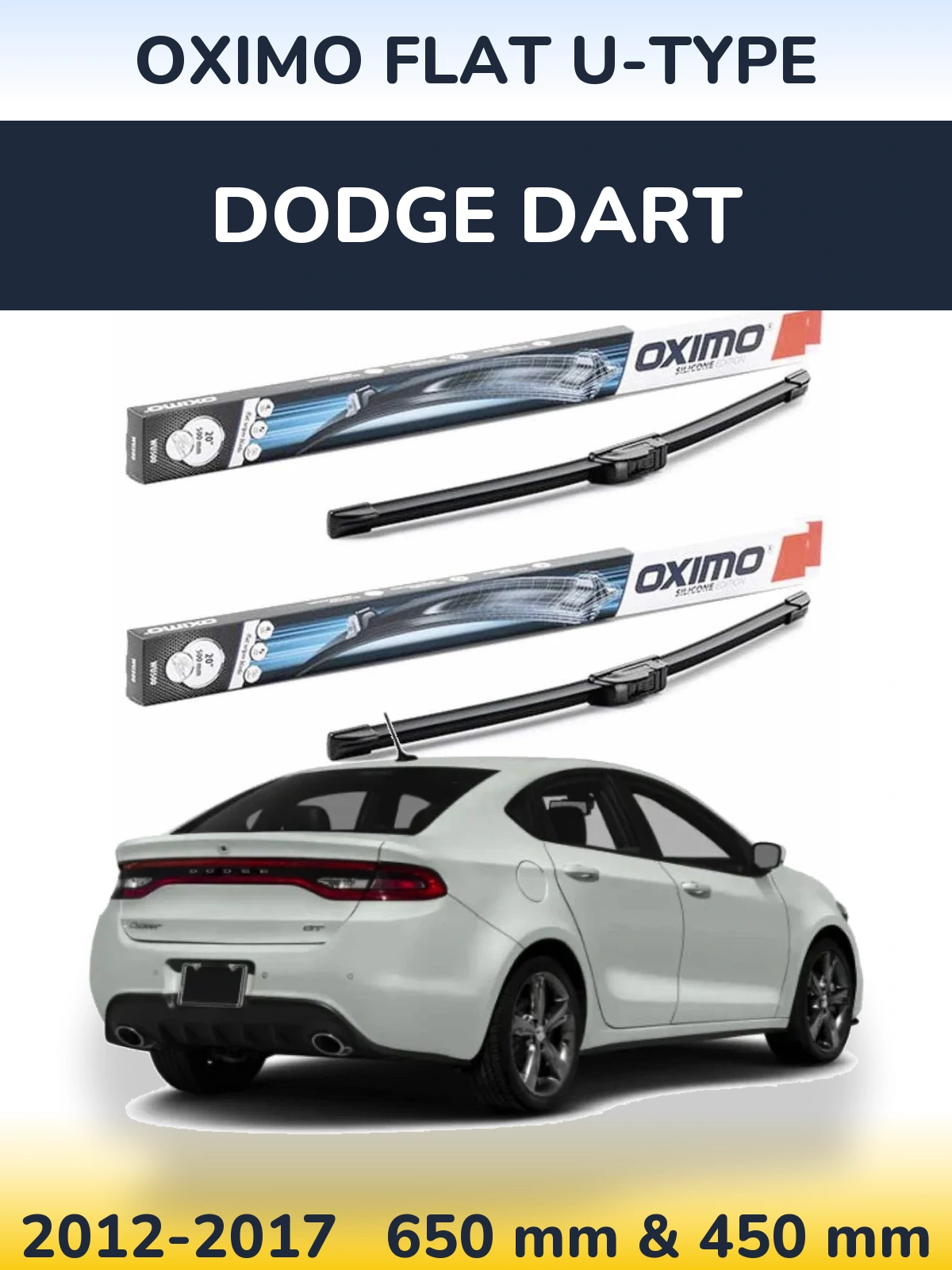 Front wiper blade set Oximo Flat U-type 650 & 450 mm for Dodge Dart 2012-2017