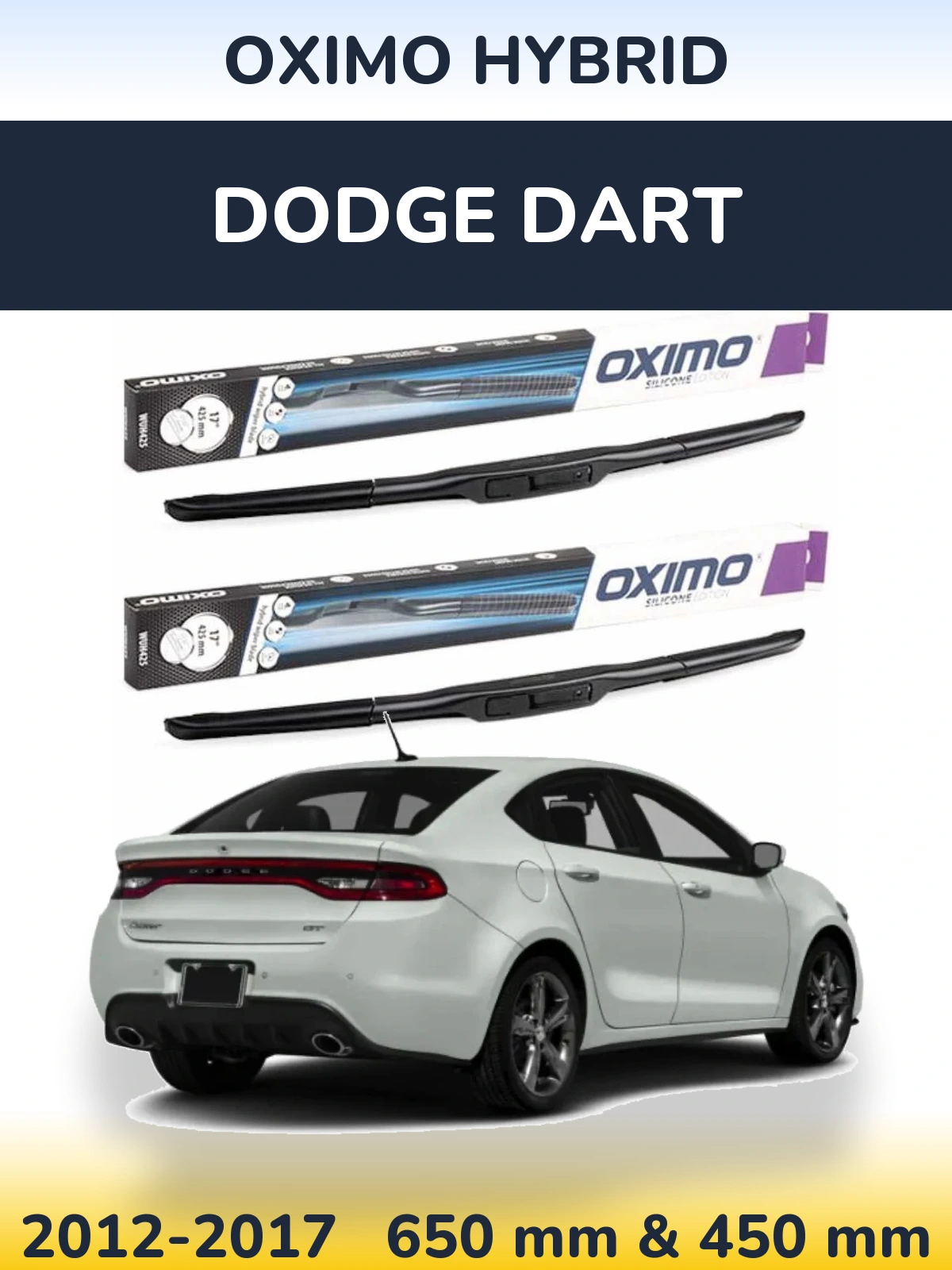 Front wiper blade set Oximo Hybrid 650 & 450 mm for Dodge Dart 2012-2017
