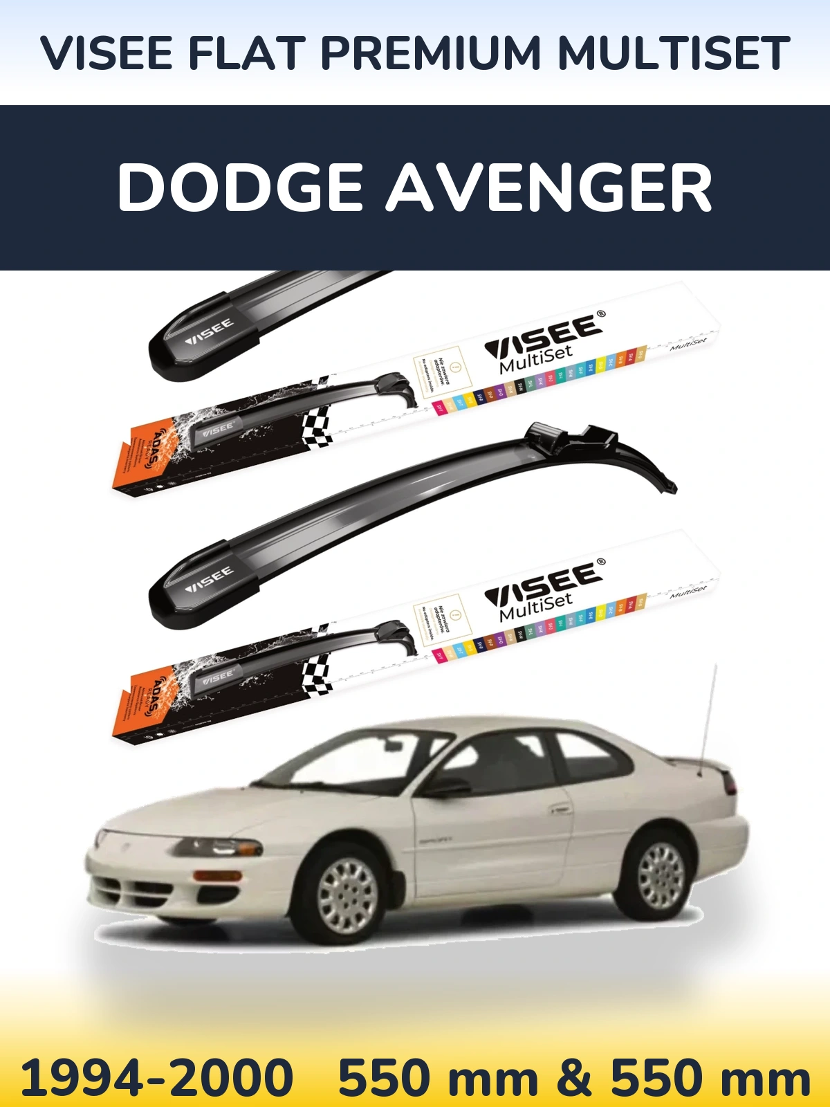 Front wiper blade set VISEE FLAT PREMIUM MultiSet 550 & 550 mm for Dodge Avenger 1994-2000