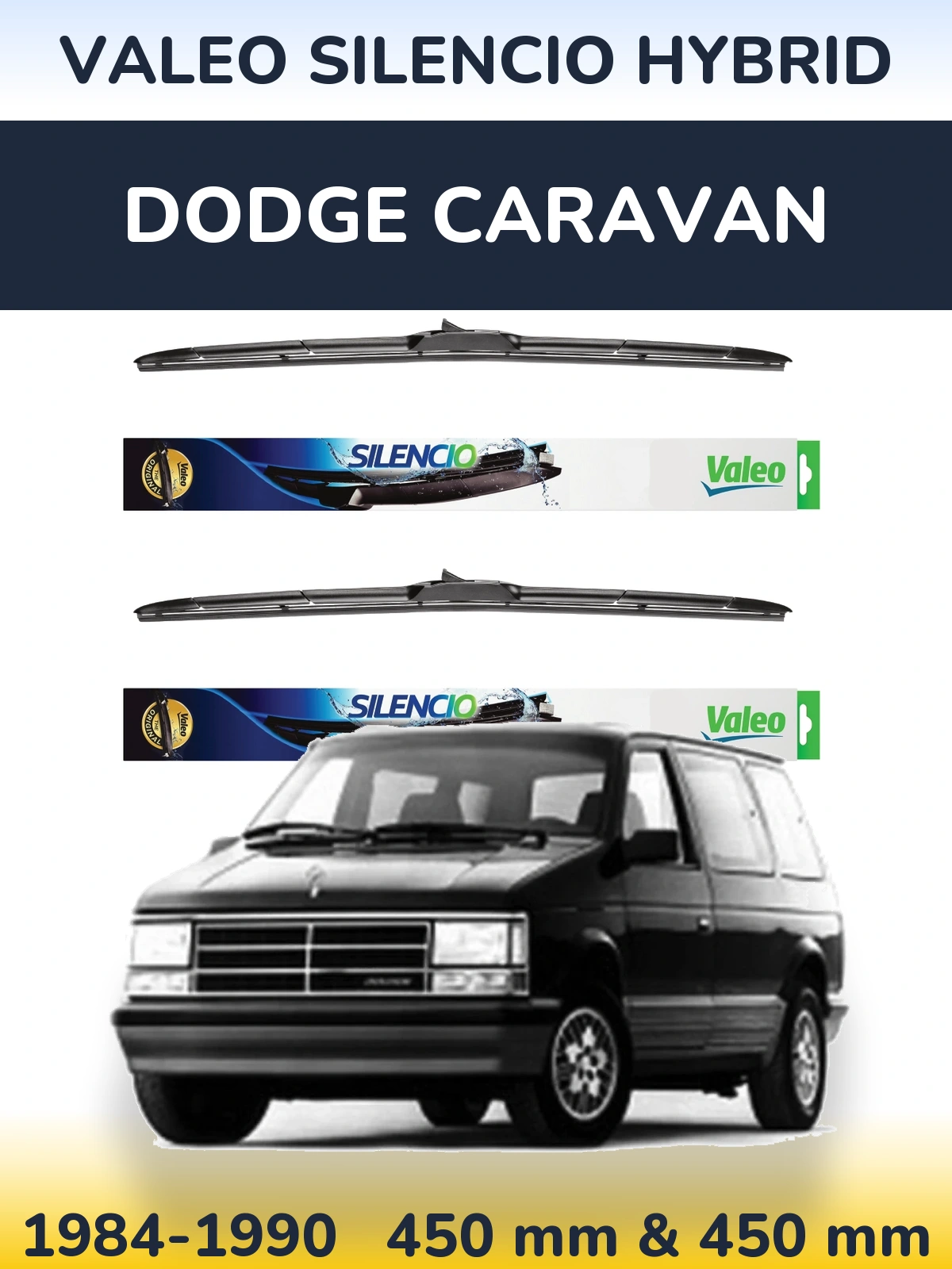 Комплект передних дворников Valeo Silencio Hybrid 450 & 450 мм для Dodge Caravan 1984-1990