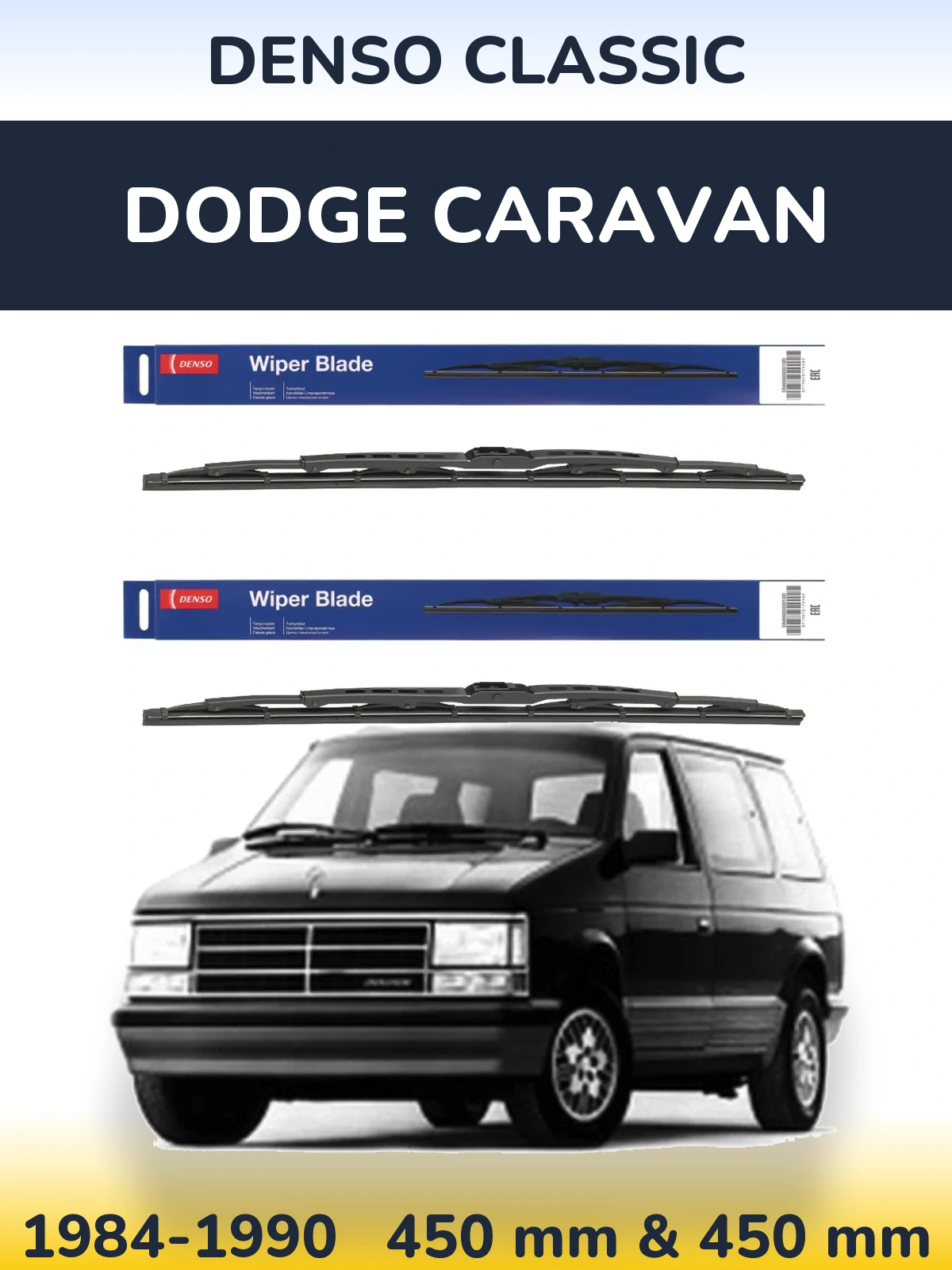 Front wiper blade set Denso Classic 450 & 450 mm for Dodge Caravan 1984-1990