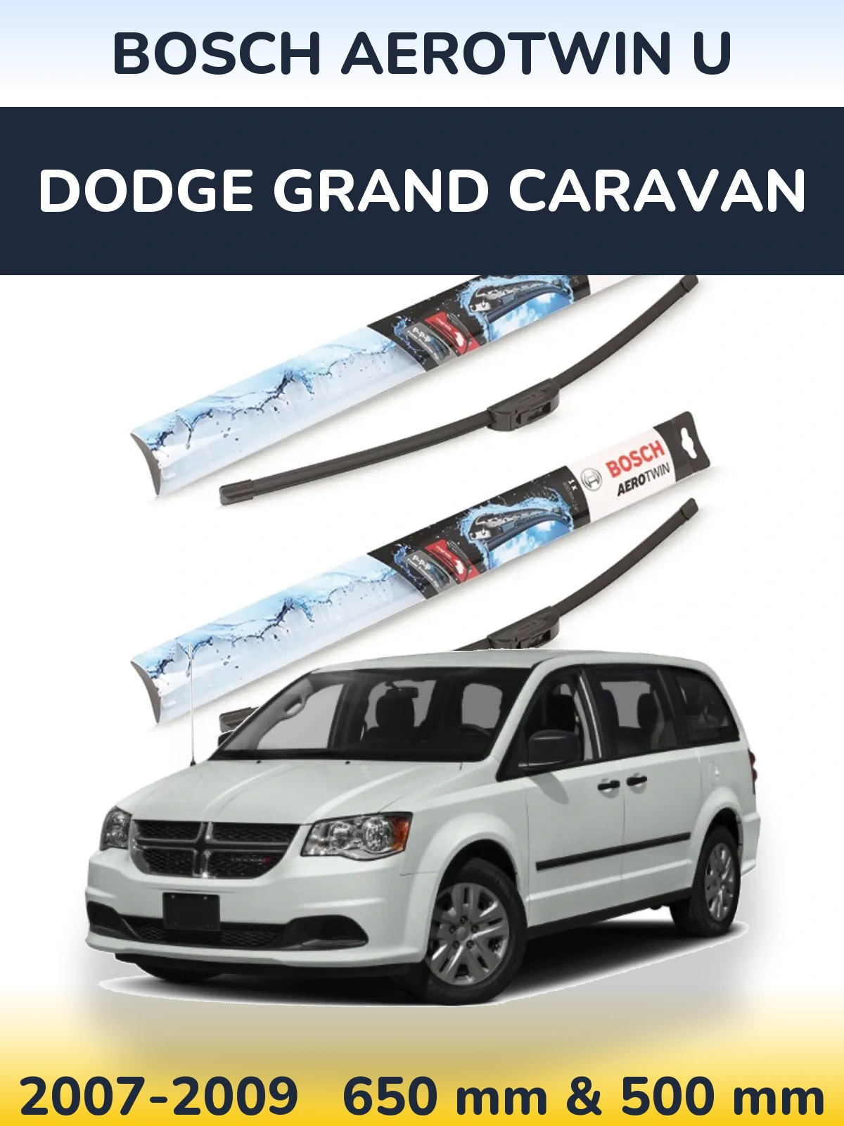 Komplet przednich wycieraczek BOSCH AeroTwin U 650 & 500 mm do Dodge Grand Caravan 2007-2009